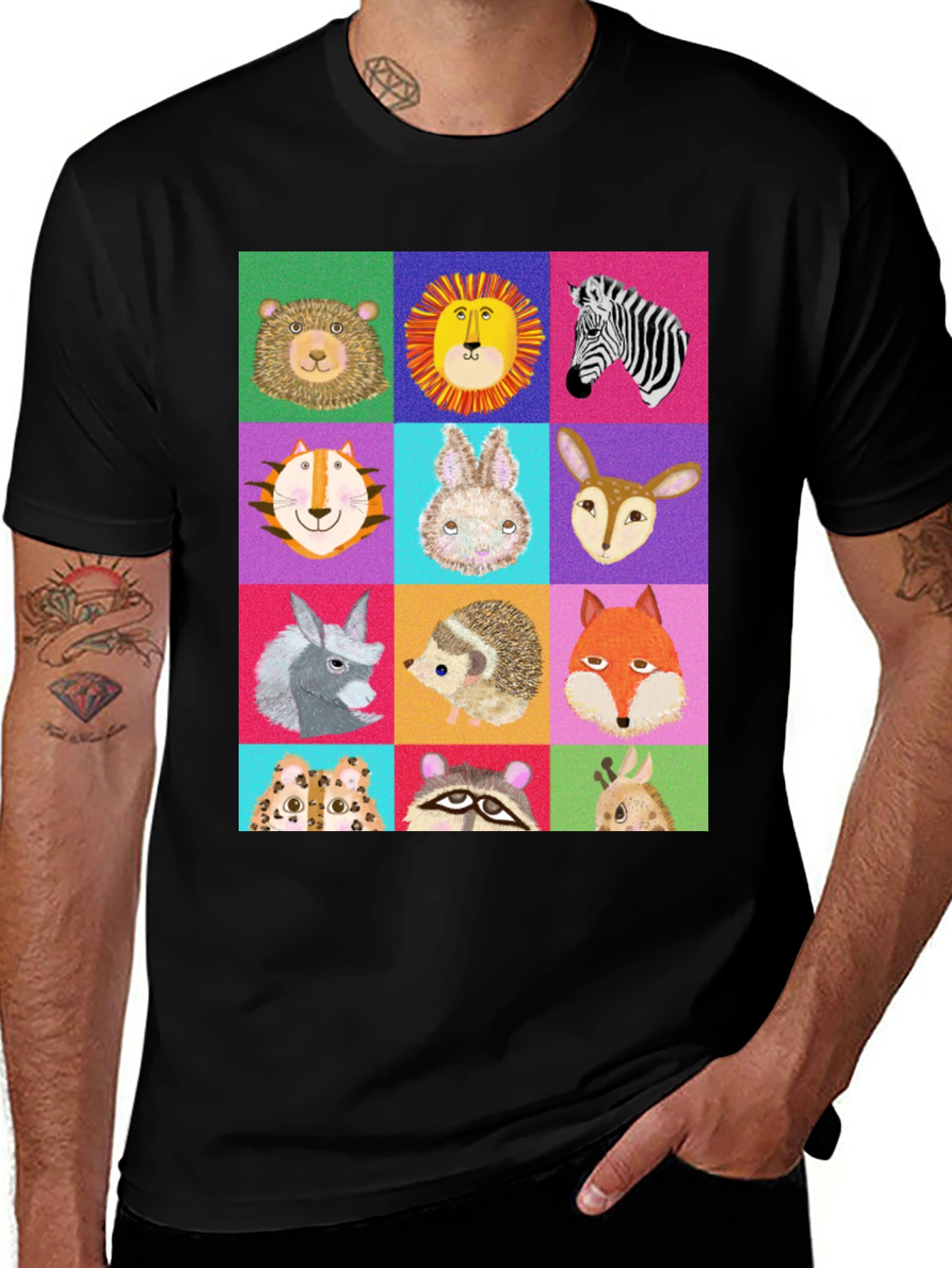 Variant 14 of Animal Faces Graphic Tee - Fun Zoo Animals Shirt