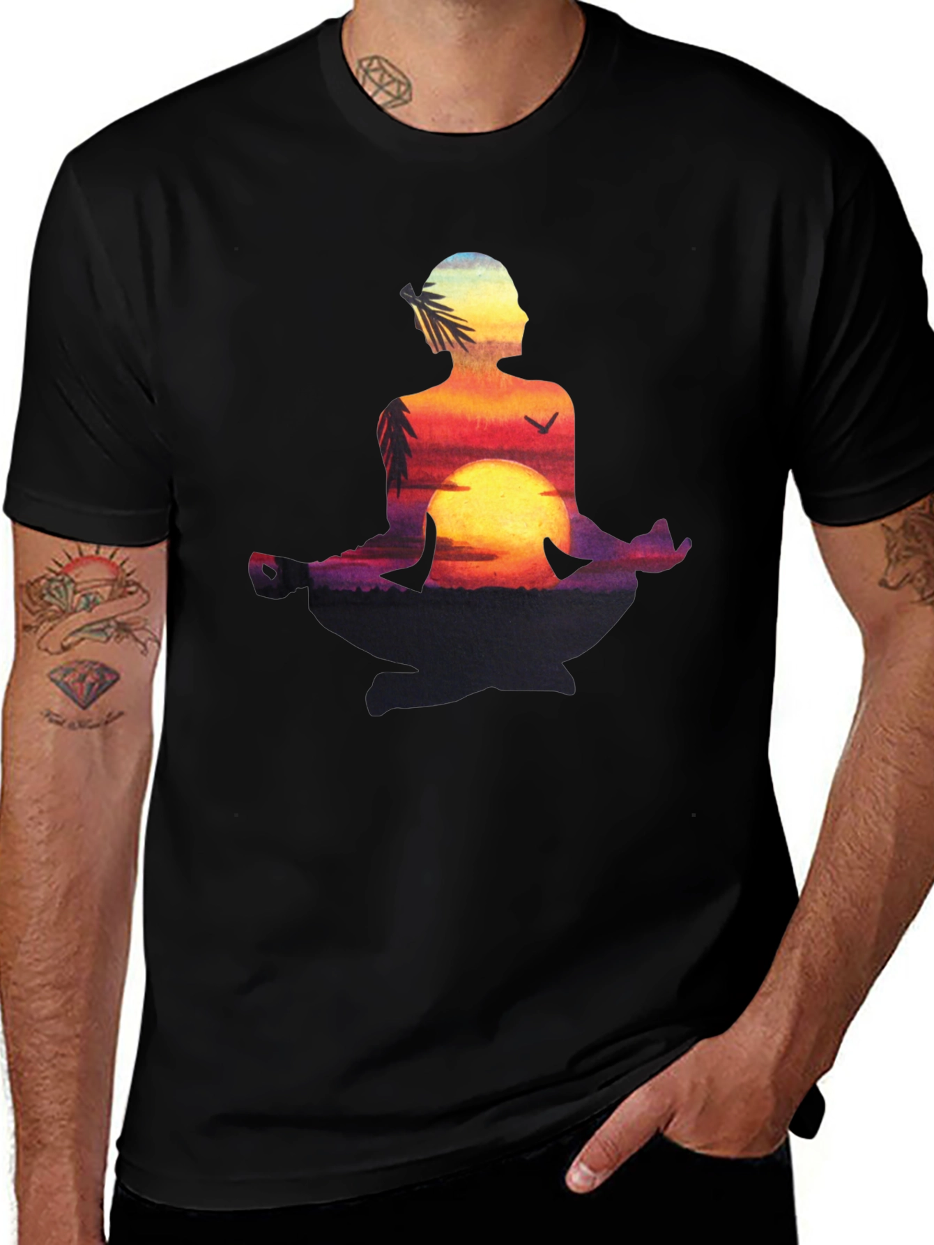Variant 7 of Sunset Meditation Graphic T-Shirt - Black