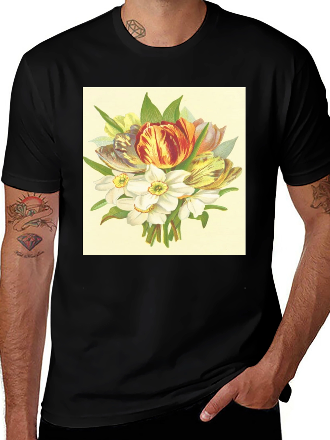 Variant 20 of Floral Bouquet Graphic Black T-Shirt