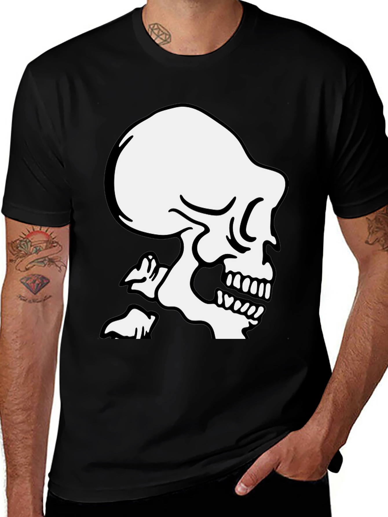 Variant 3 of Skull Graphic Tee - Black Cotton Casual Wear