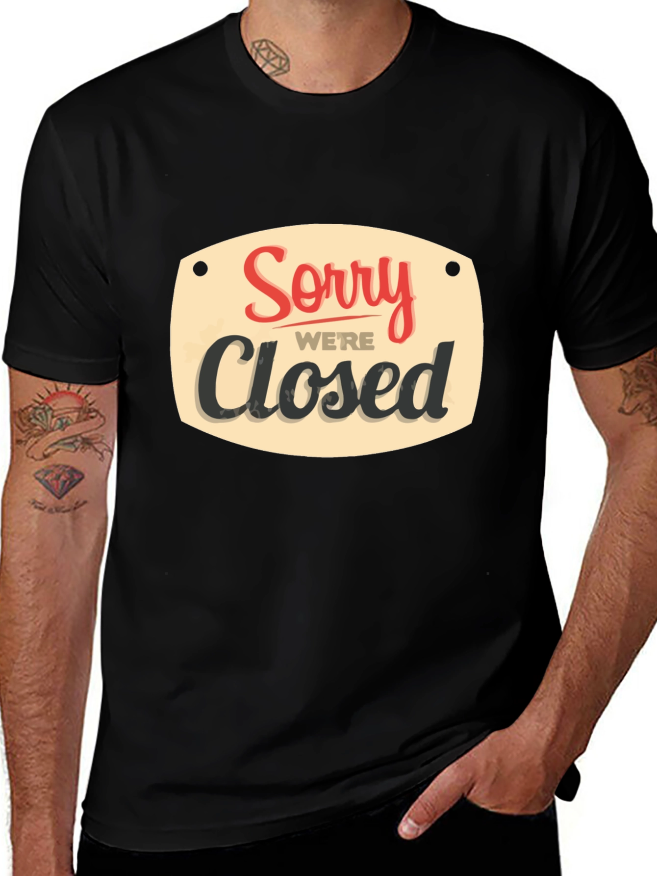 Variant 19 of Sorry We're Closed Graphic Tee - Black Casual Shirt