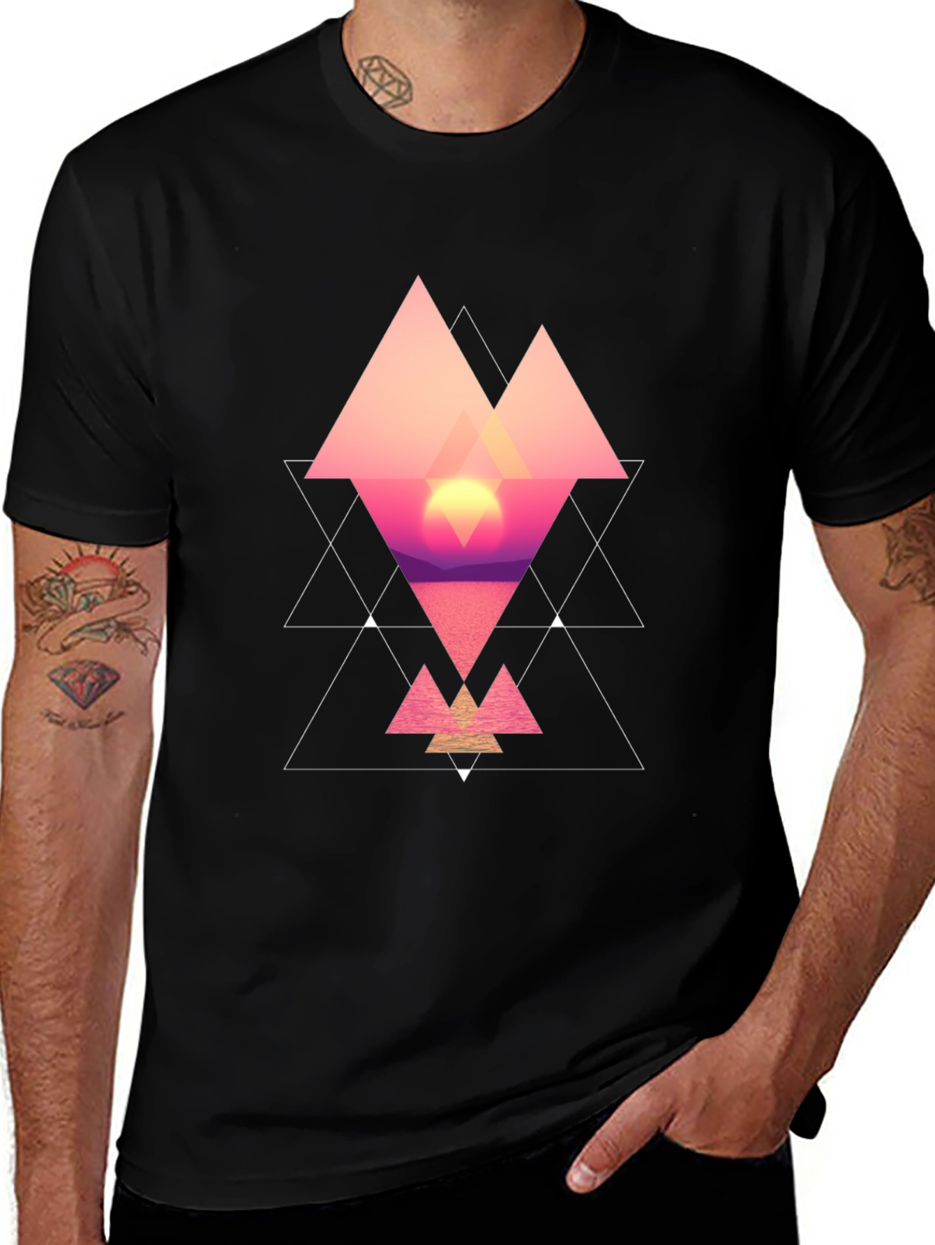 Variant 19 of Geometric Sunset Men's Black T-Shirt