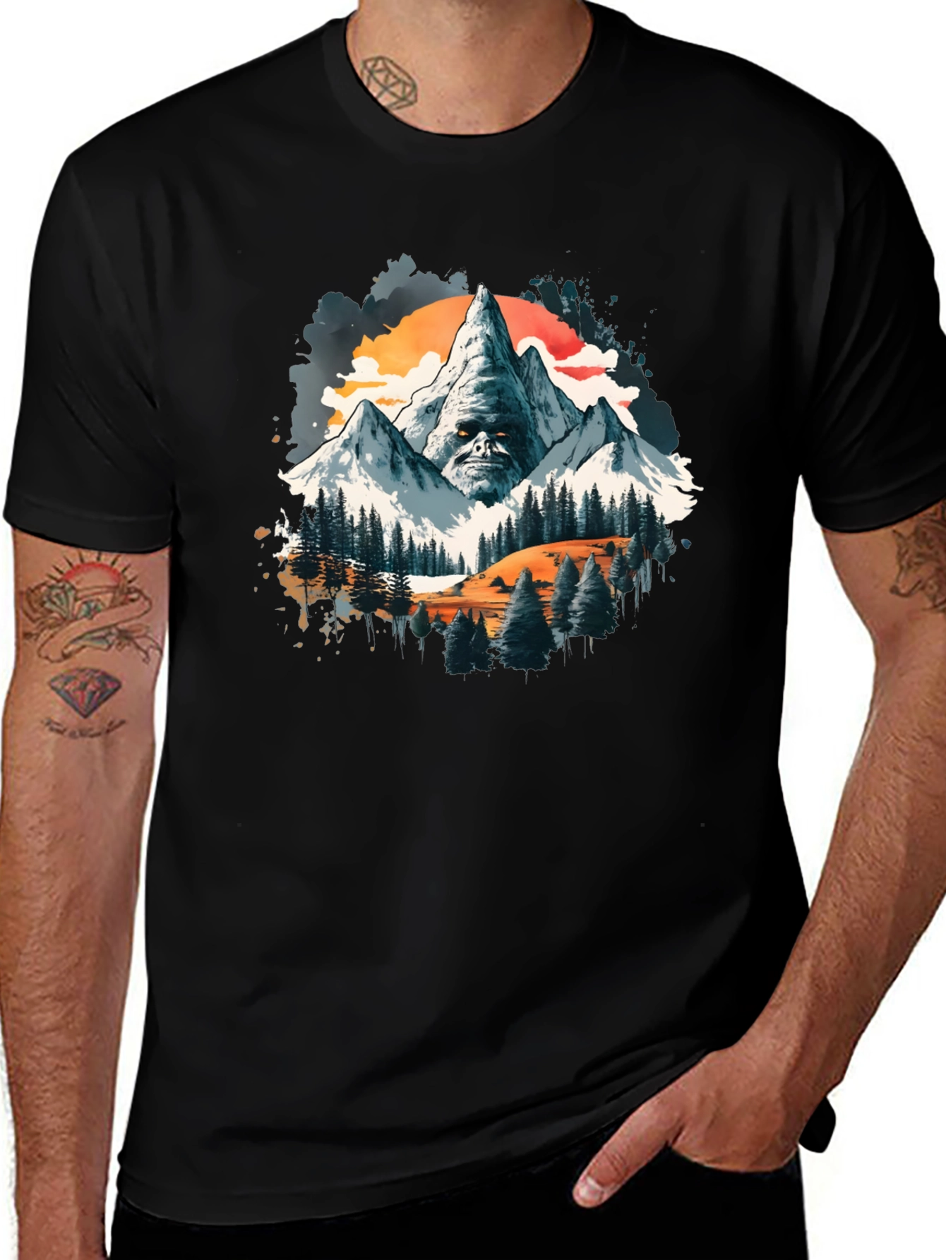 Variant 30 of Mountain Face Graphic Tee - Men's Black T-Shirt