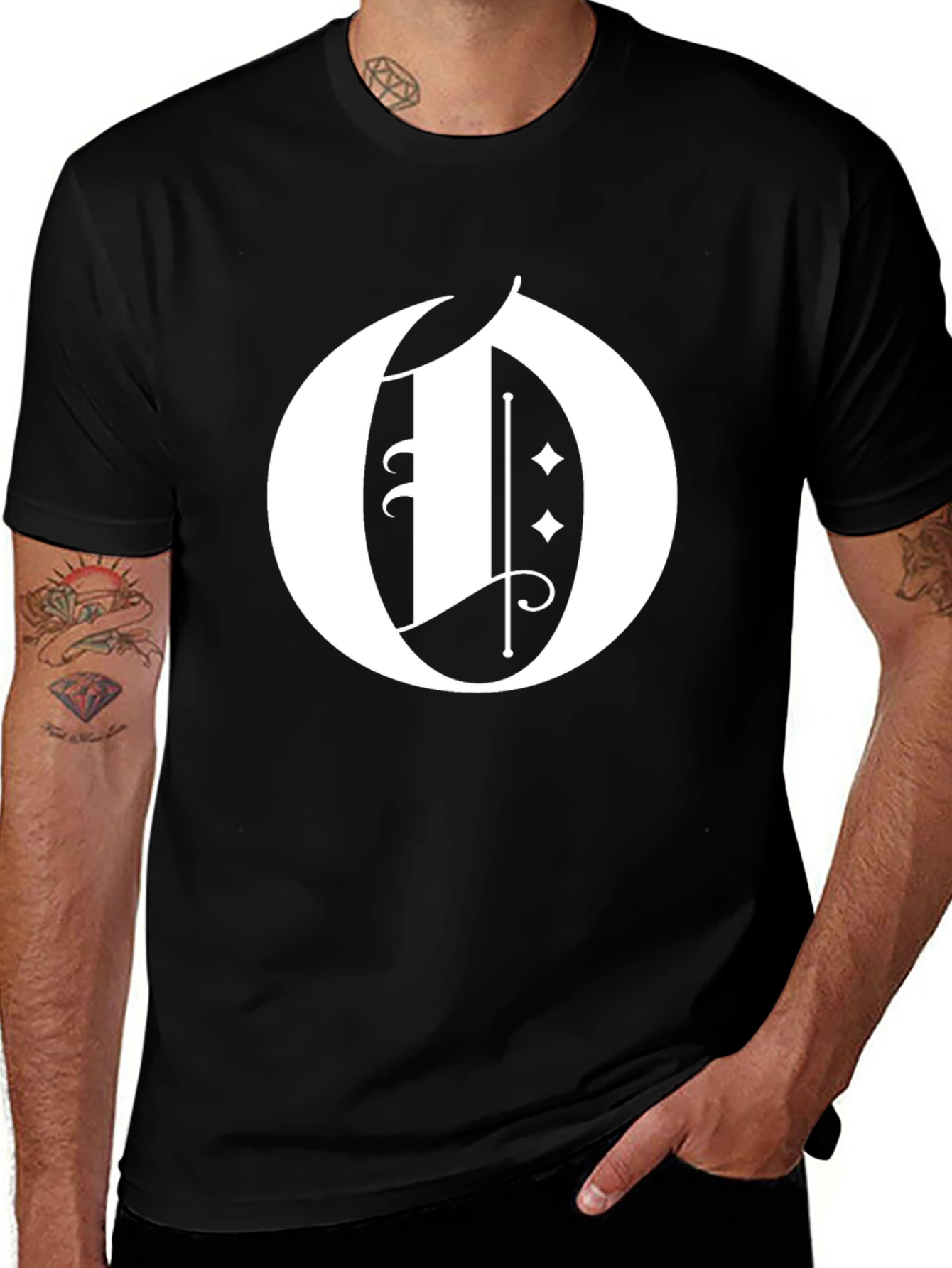 Letter O Graphic Print Black T-Shirt