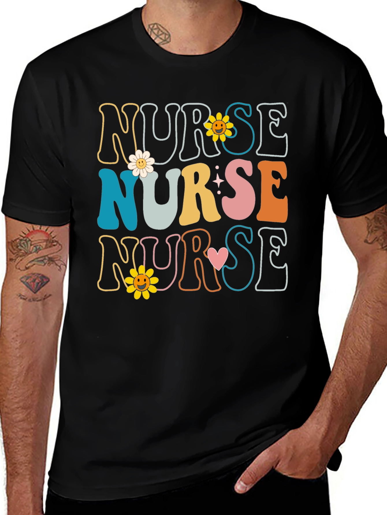 Variant 2 of Retro Nurse T-Shirt with Floral Design