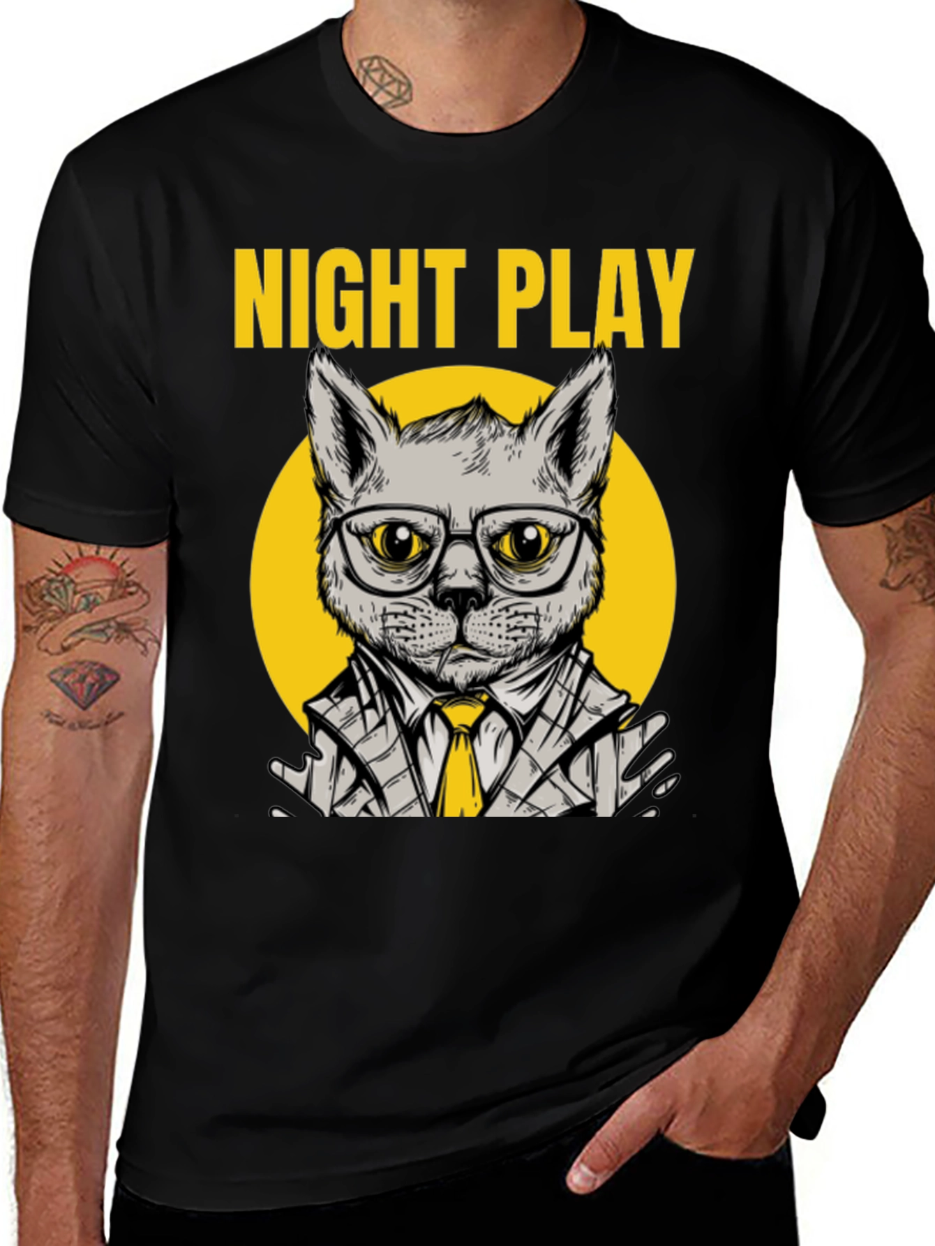Variant 21 of Night Play Cat Graphic Tee - Trendy, Cool Design