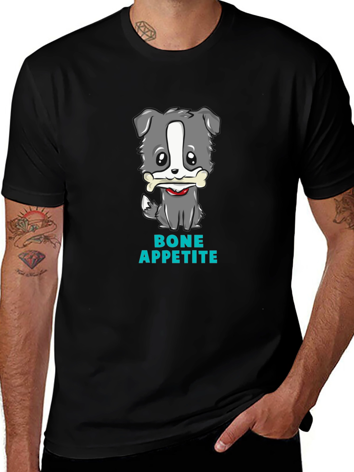 Variant 8 of Cute Dog Bone Appetite Black T-Shirt