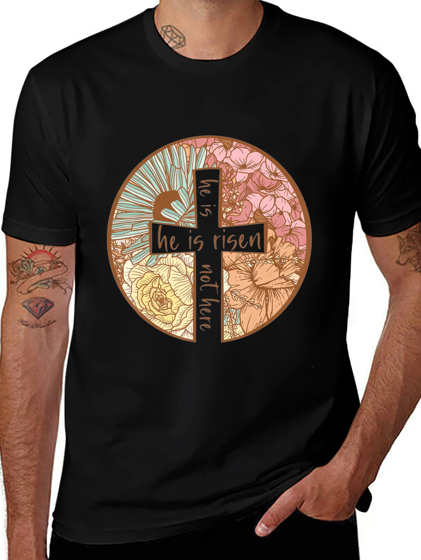 Variant 28 of He Is Risen Floral Cross Graphic Tee