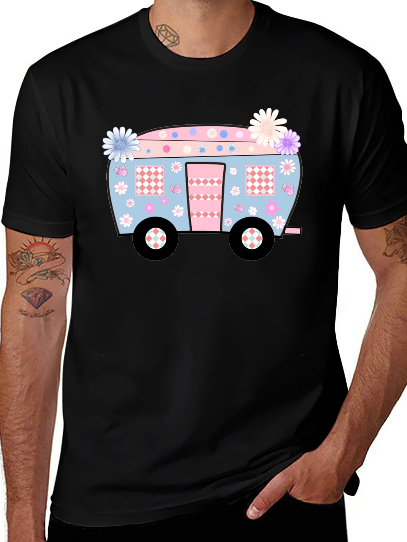 Variant 4 of Retro Camper Graphic T-Shirt - Black