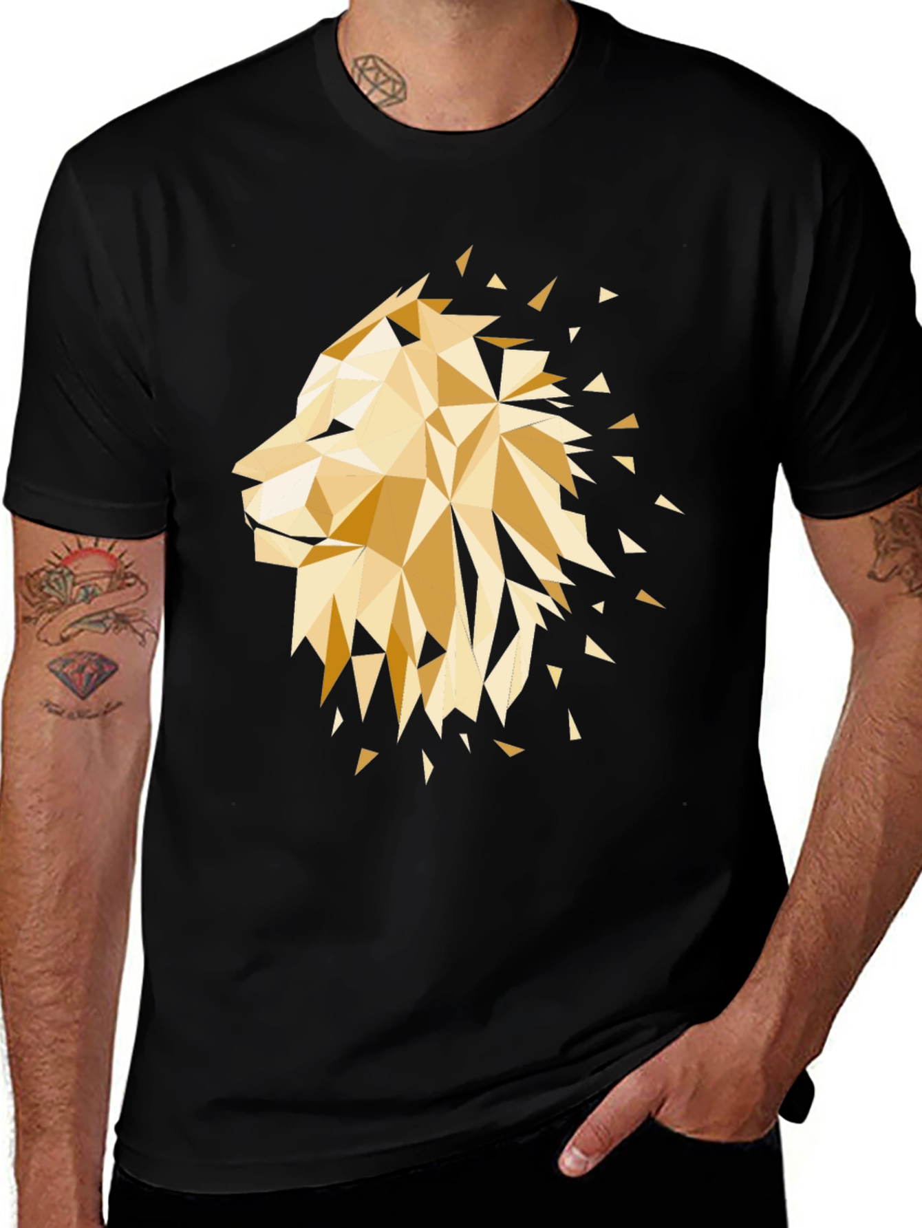 Variant 9 of Geometric Lion Graphic Tee - Black