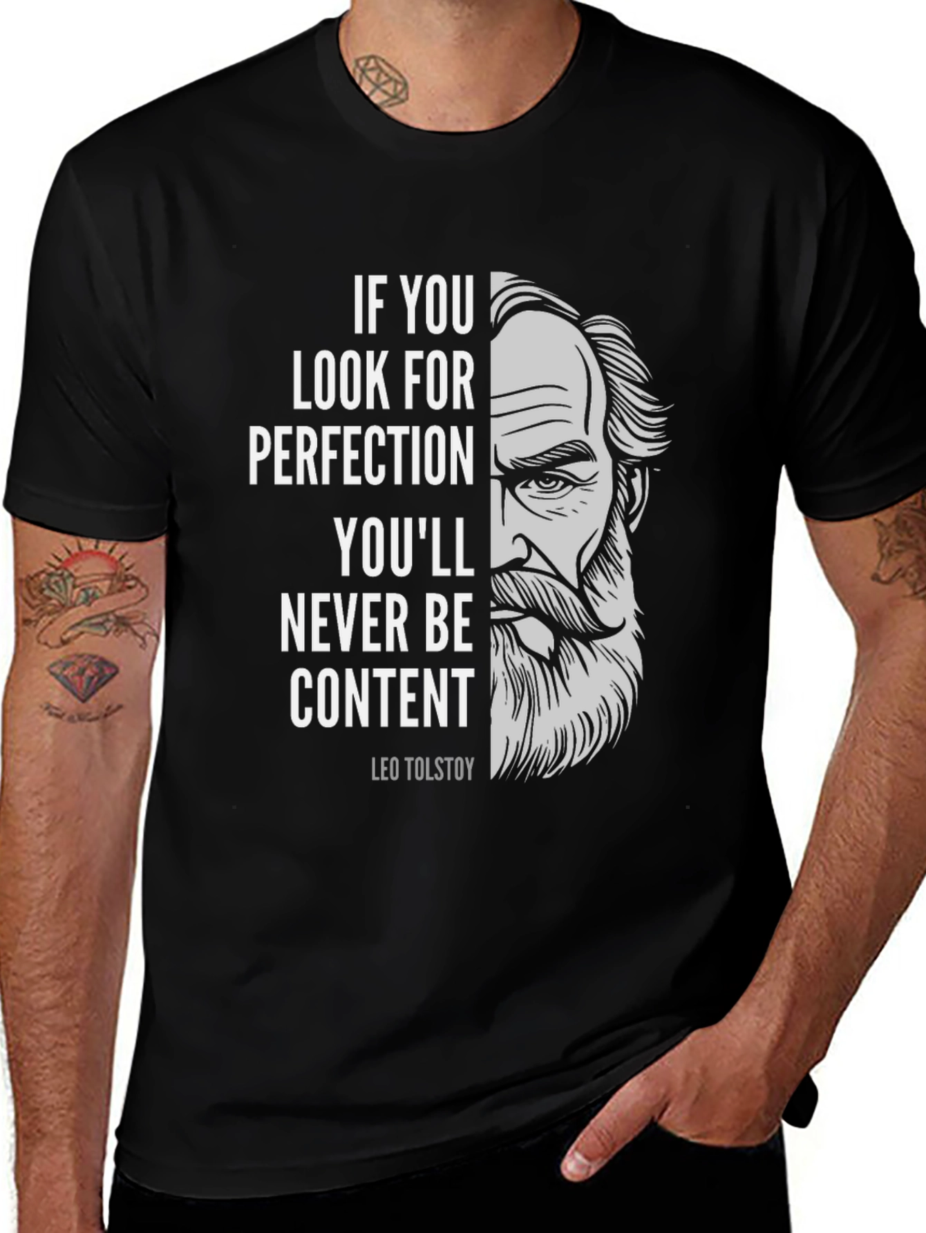 Variant 13 of Leo Tolstoy Quote Graphic Print Black T-Shirt