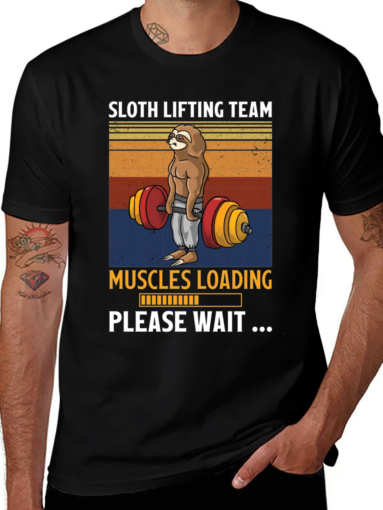 Variant 11 of Sloth Lifting Team T-Shirt - Muscles Loading, Please Wait