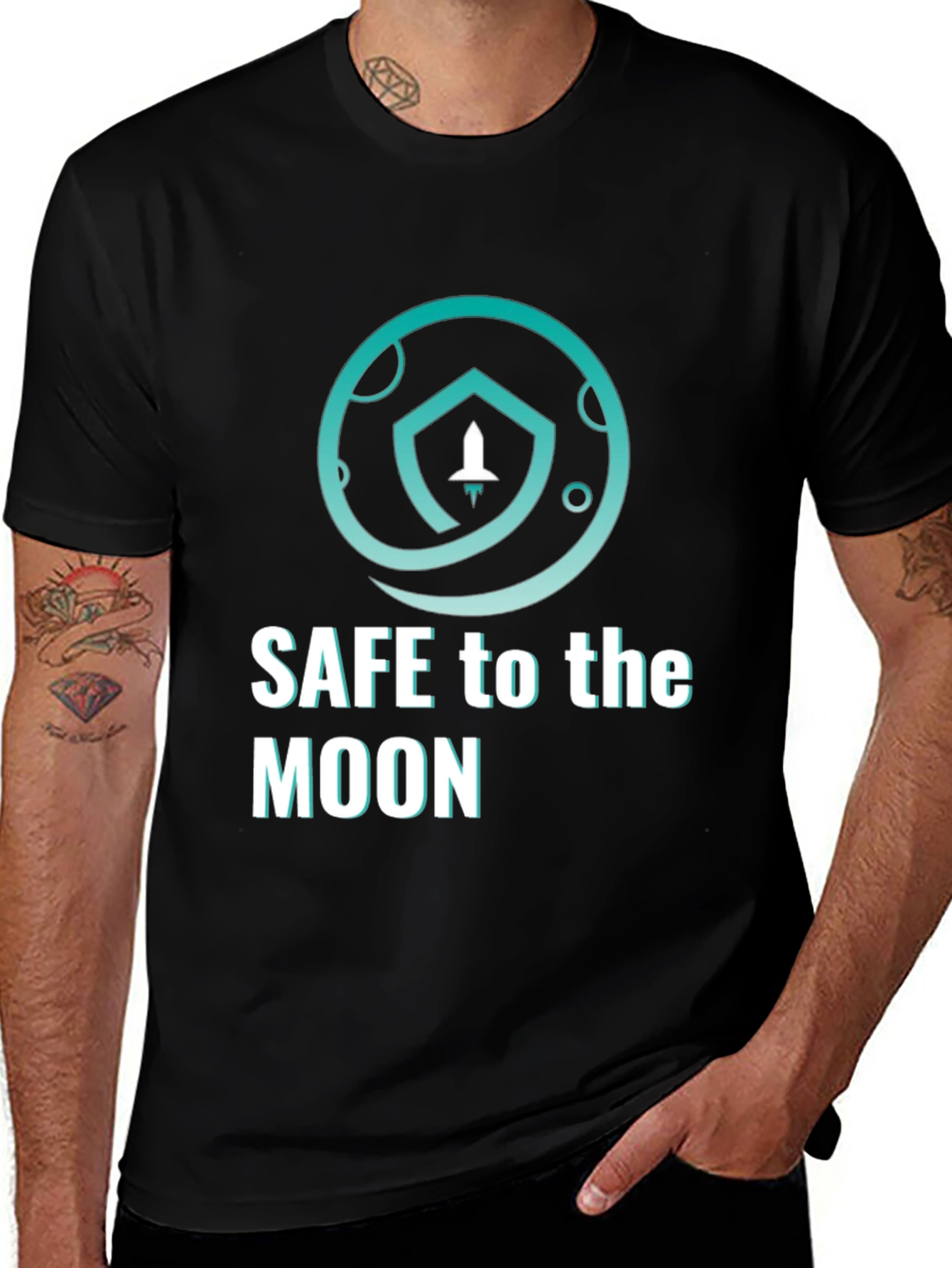 Variant 5 of Safe To The Moon T-Shirt Black Cryptocurrency Graphic Tee