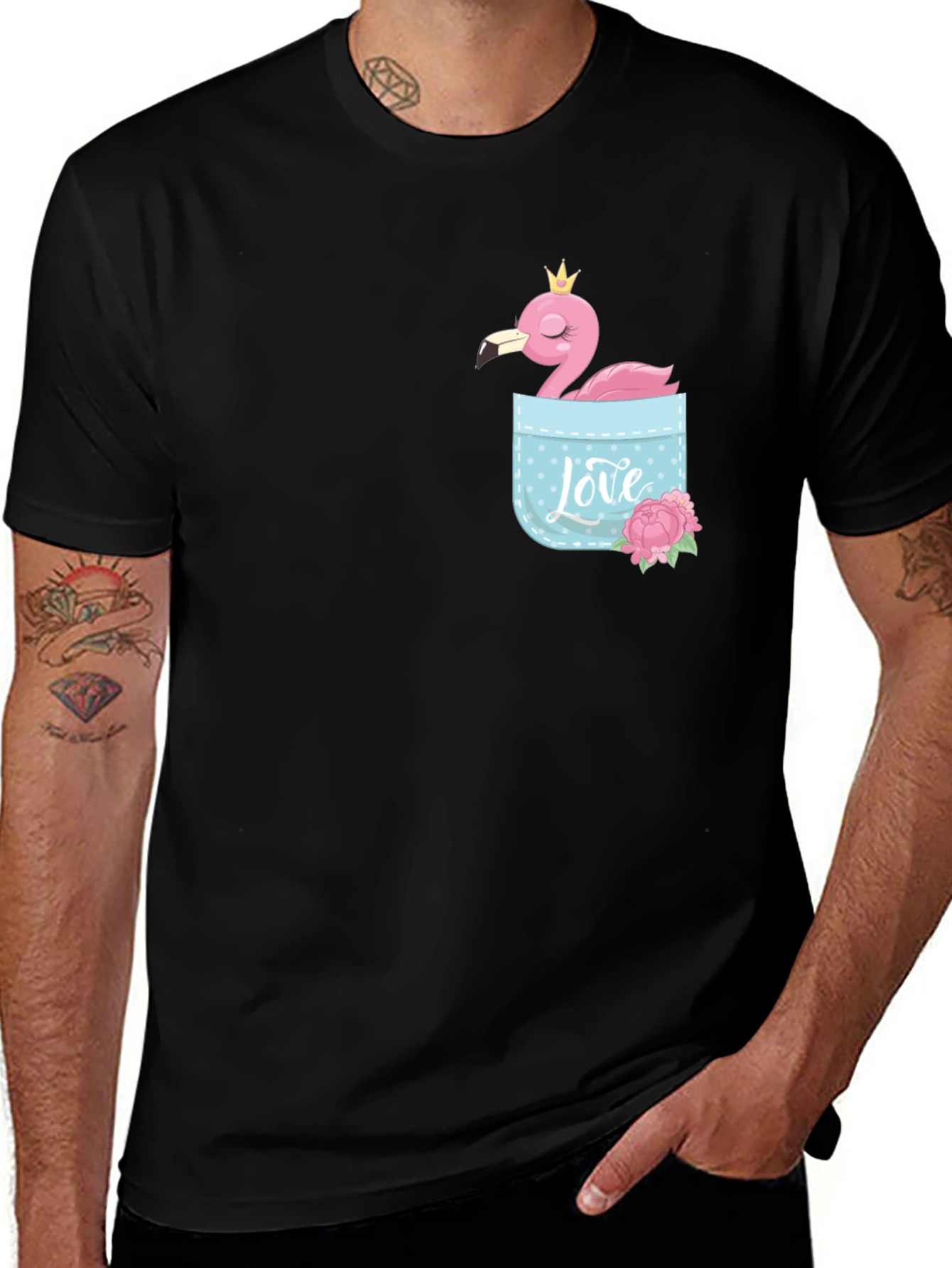 Variant 16 of Flamingo Pocket Tee - Black Graphic T-Shirt