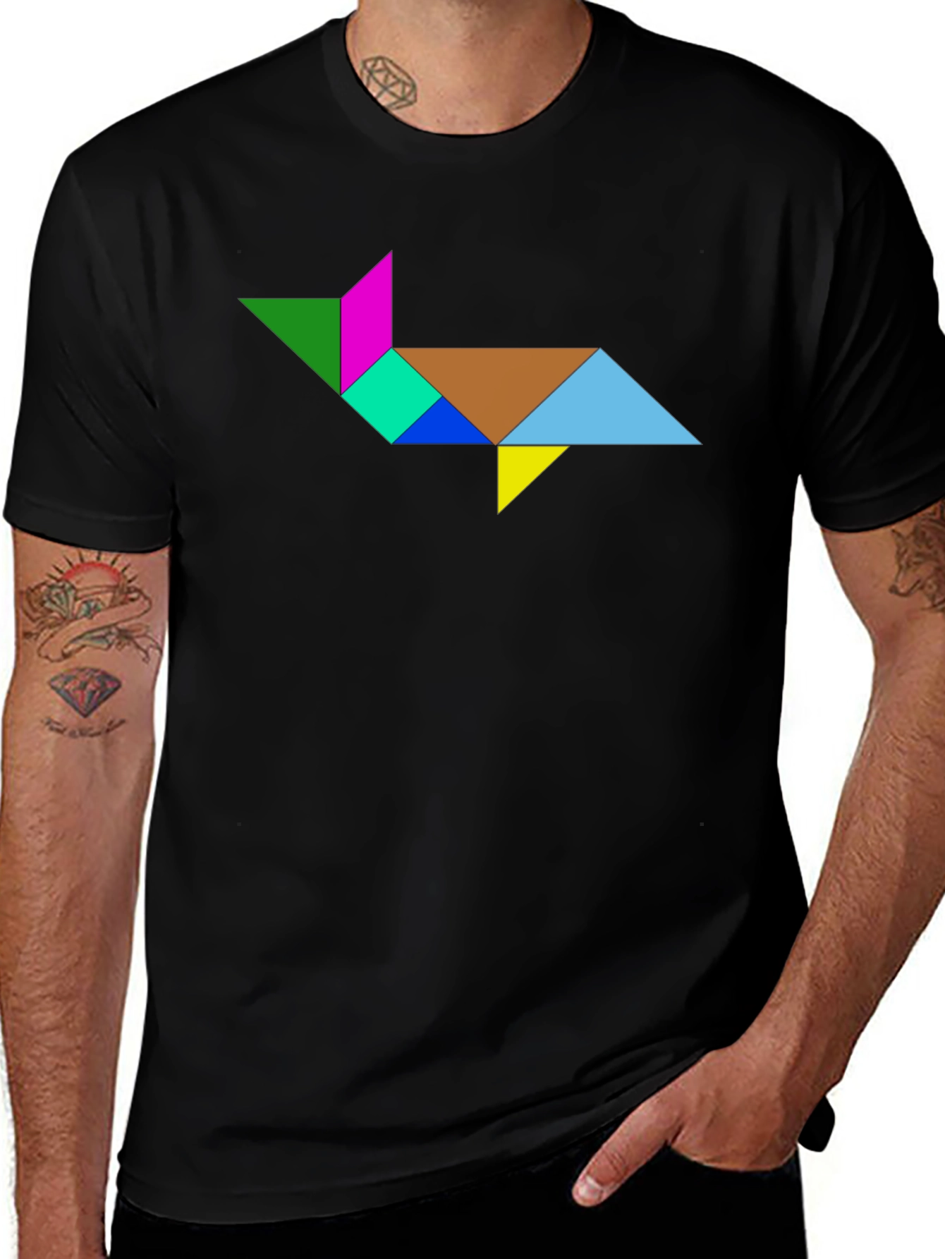 Variant 17 of Tangram Dog Graphic Tee - Geometric Puzzle Style