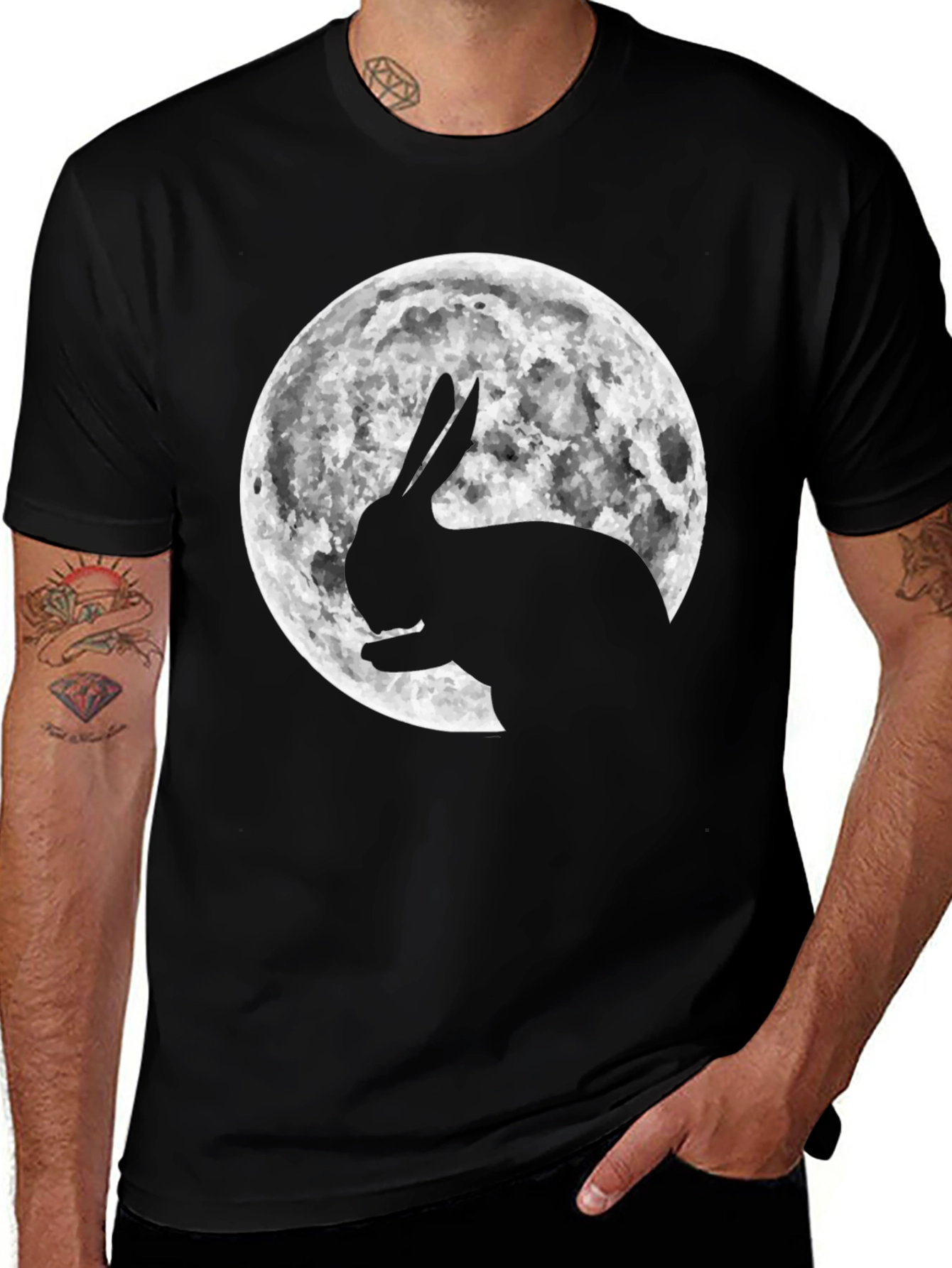 Variant 18 of Rabbit Moon Graphic Tee - Black Cotton Blend