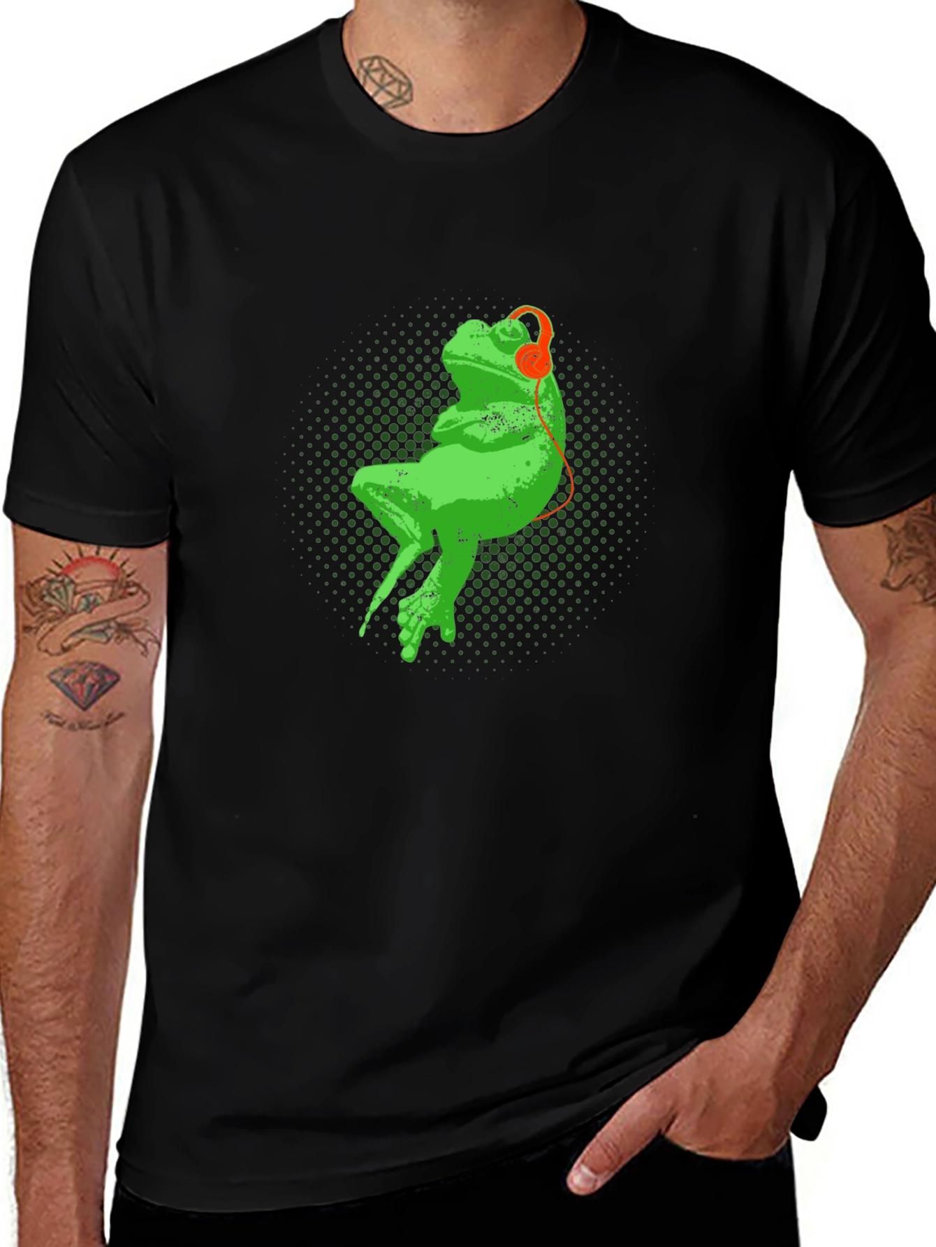 Black Frog in Headphones Graphic Tee main image