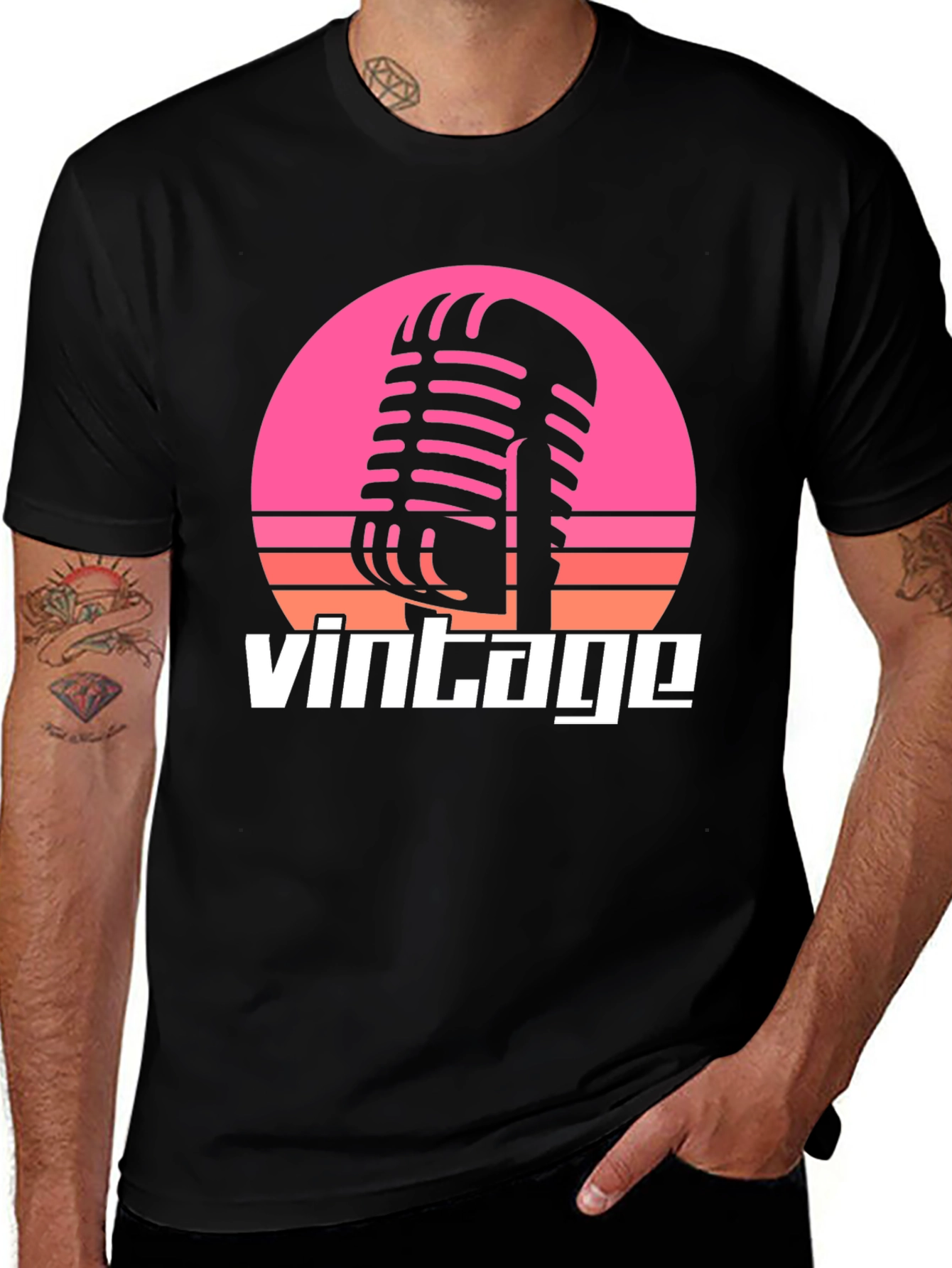 Variant 21 of Retro Microphone Vintage Style Black T-Shirt