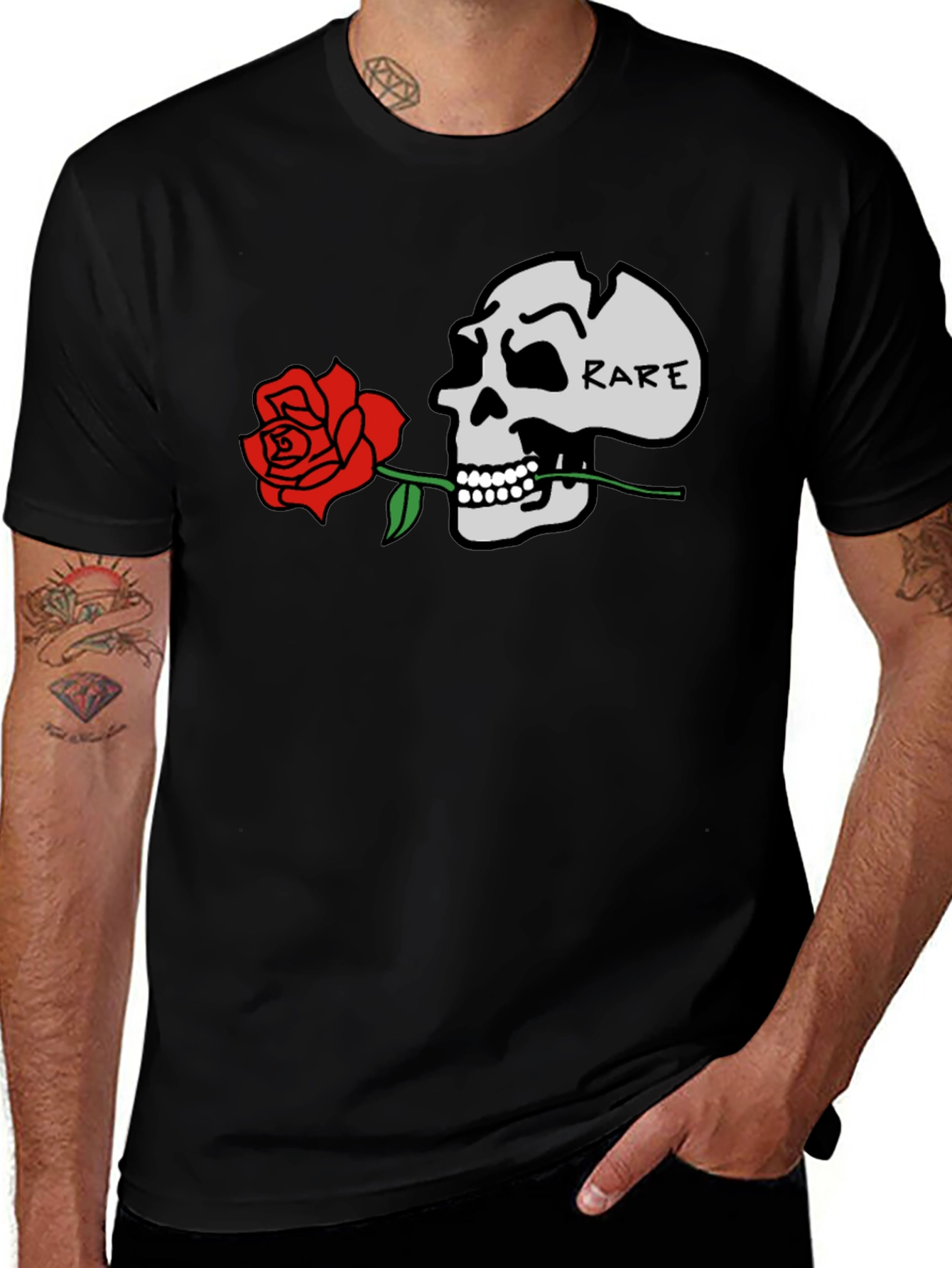 Variant 20 of Skull & Rose Graphic Tee - Black Cotton Casual