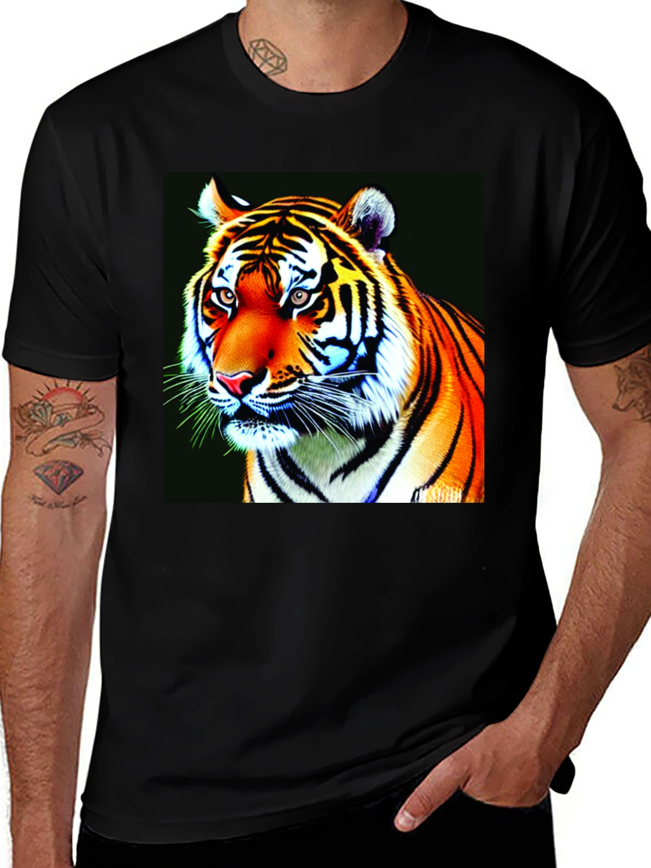 Variant 28 of Tiger Graphic Print Black T-Shirt