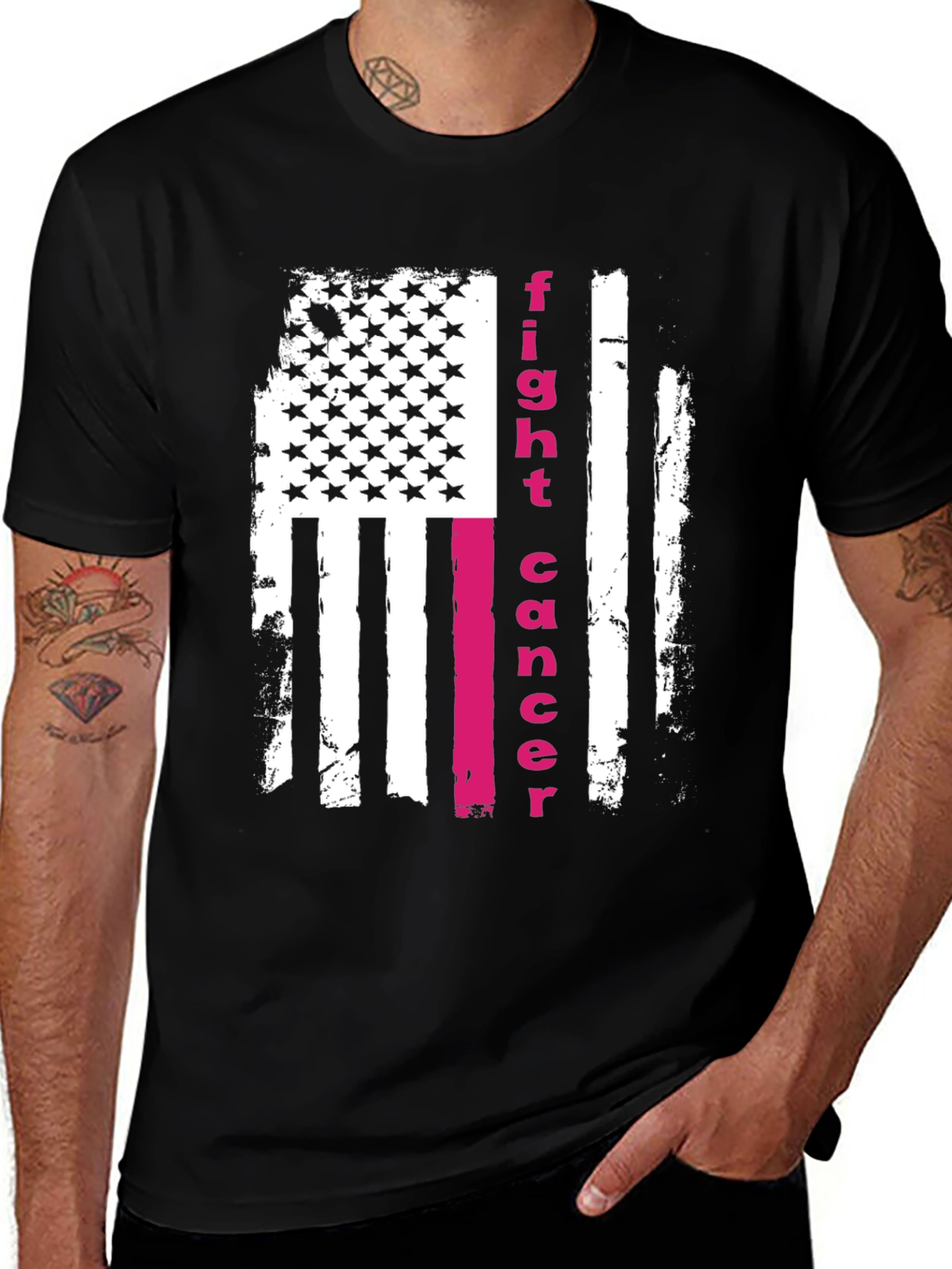 Fight Cancer American Flag Graphic T-Shirt