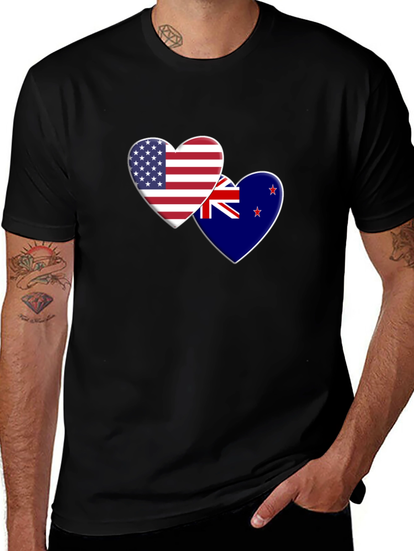 USA New Zealand Heart Flag Graphic T-Shirt