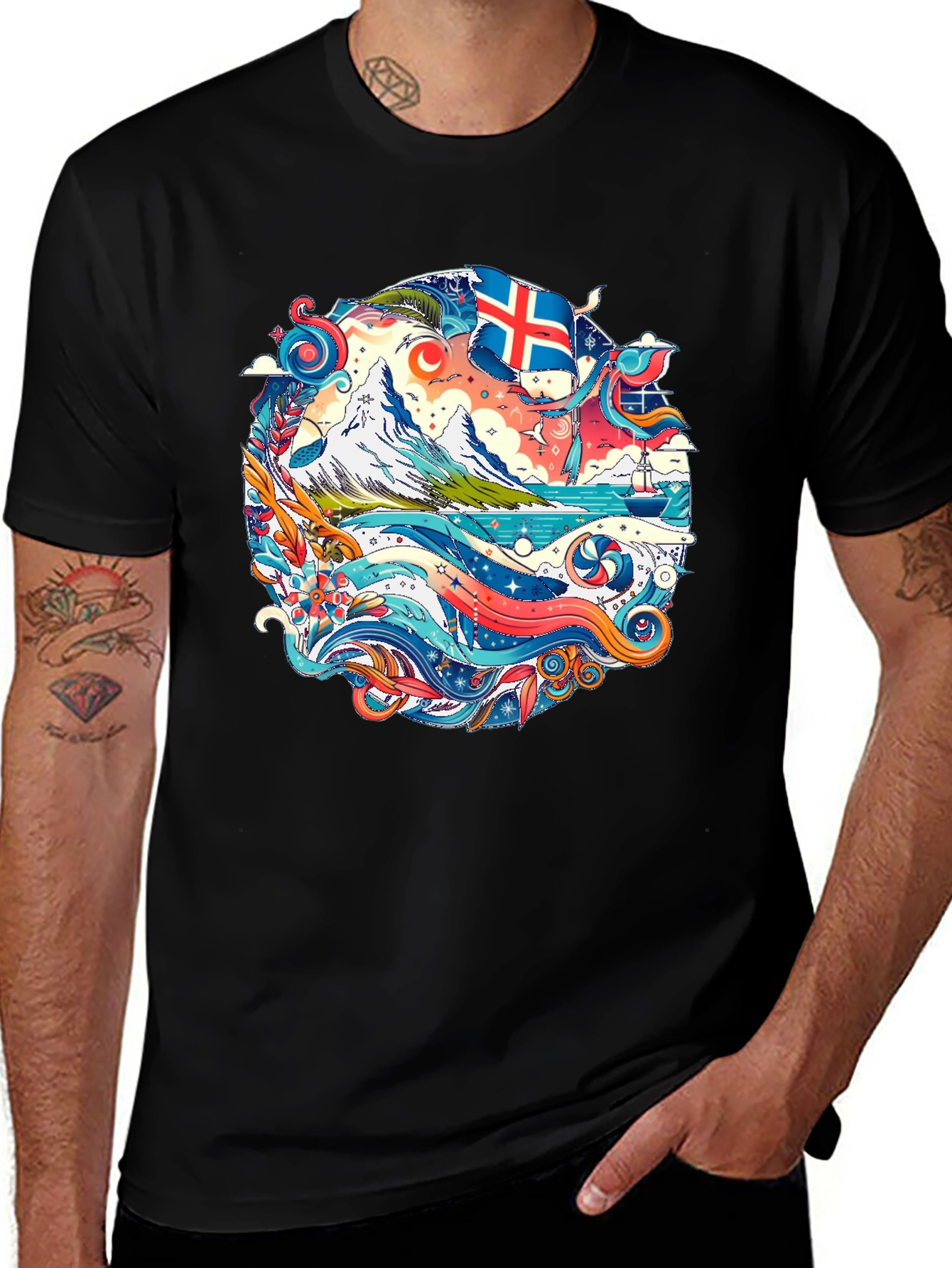 Variant 26 of Icelandic Adventure Graphic Tee - Black Cotton