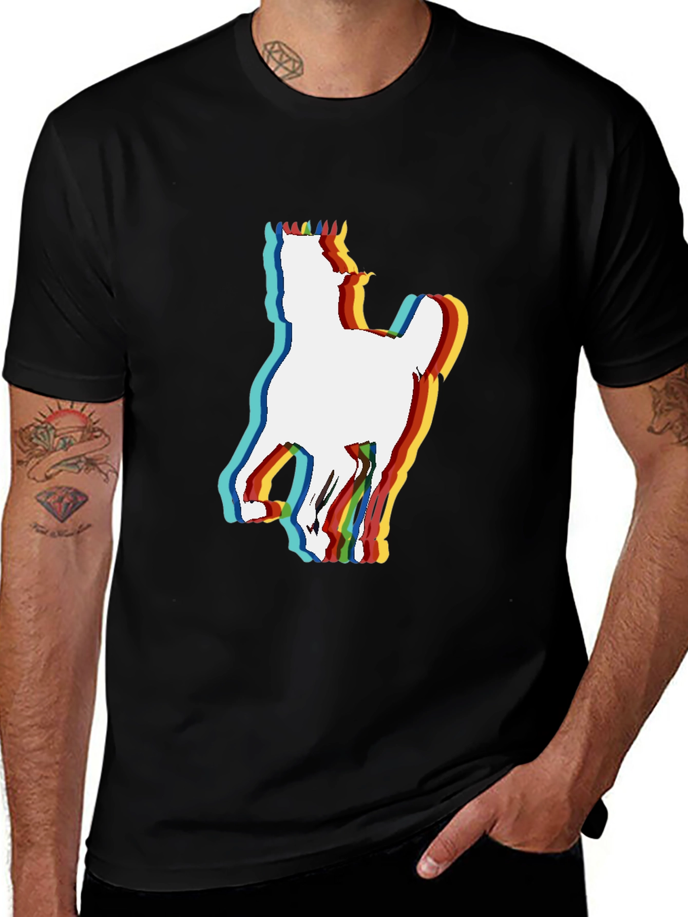 Retro Horse Graphic Tee - Black Cotton Blend