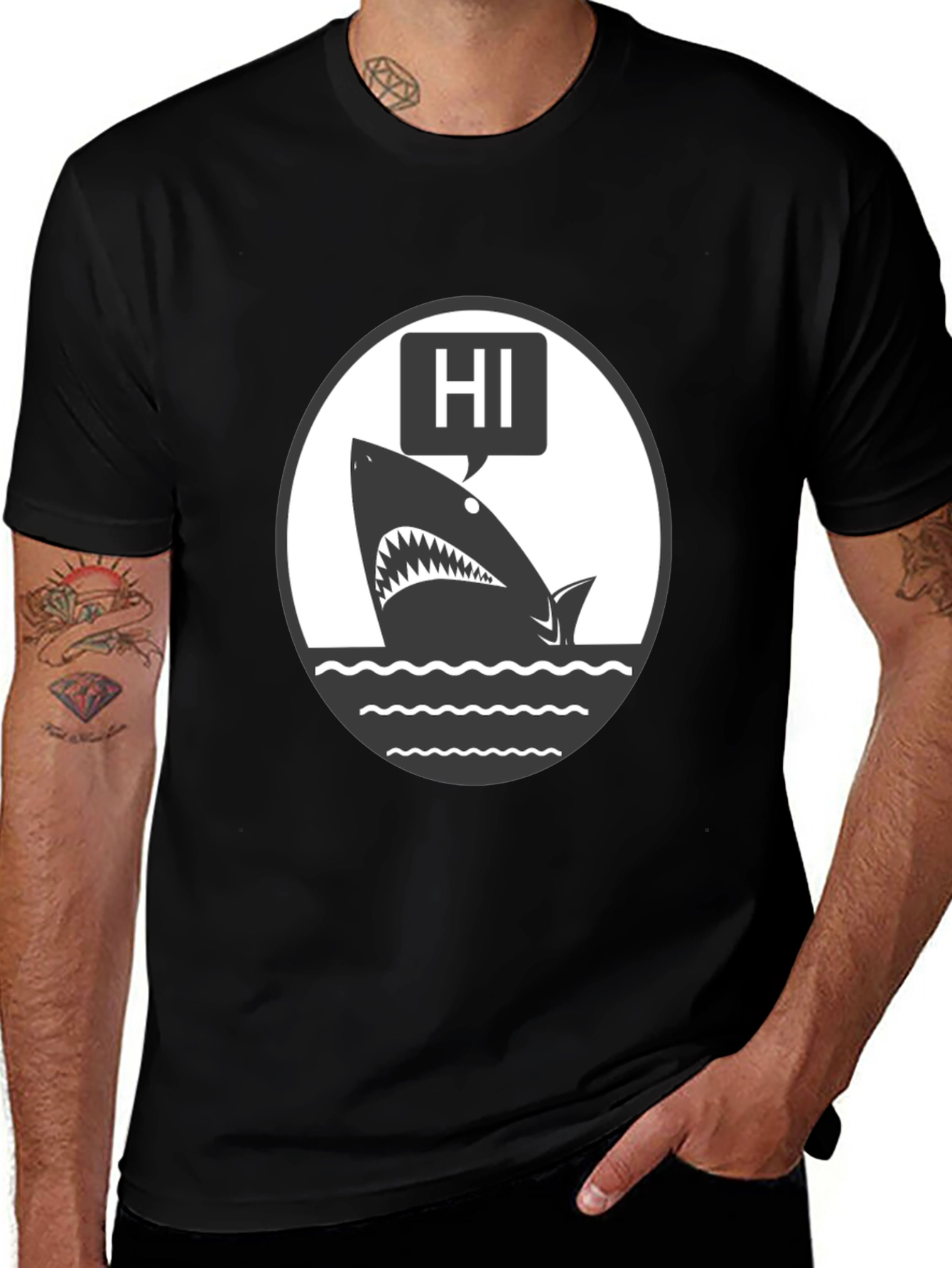 Variant 30 of Hi Shark Graphic Tee - Black Cotton T-Shirt
