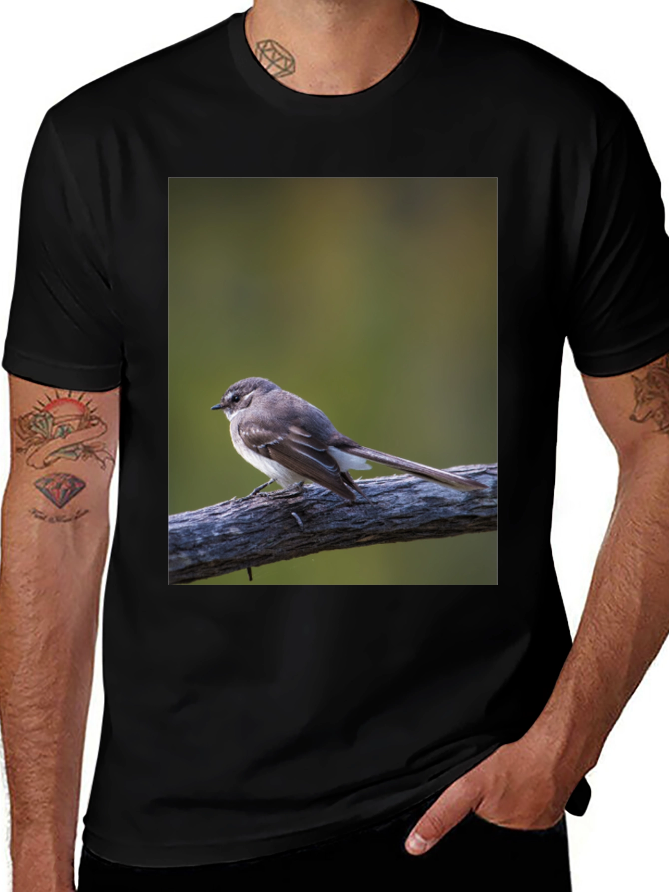 Variant 27 of Bird on Branch Graphic Tee - Black Cotton Comfort