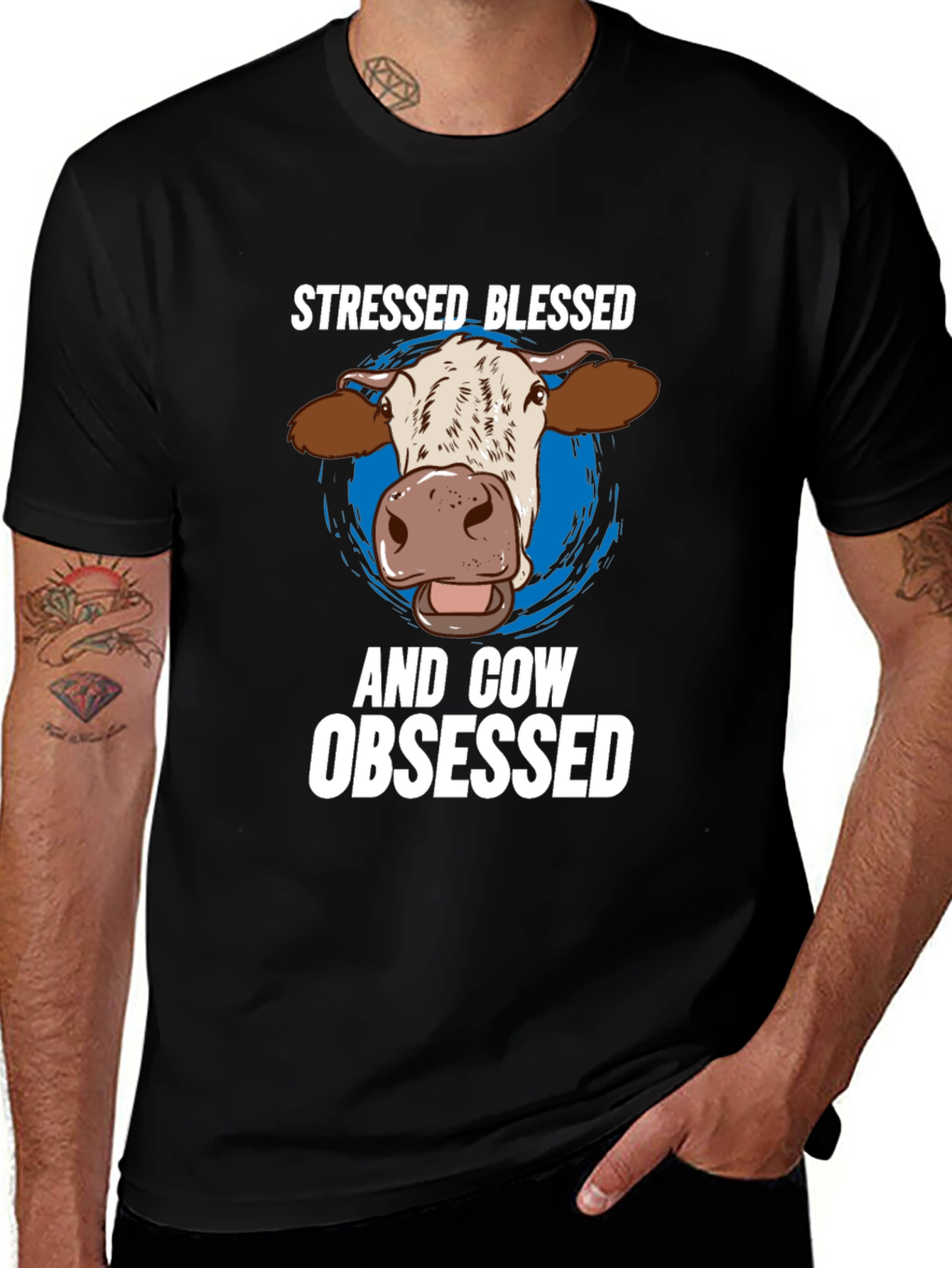 Variant 17 of Stressed Blessed Cow Obsessed Graphic Tee
