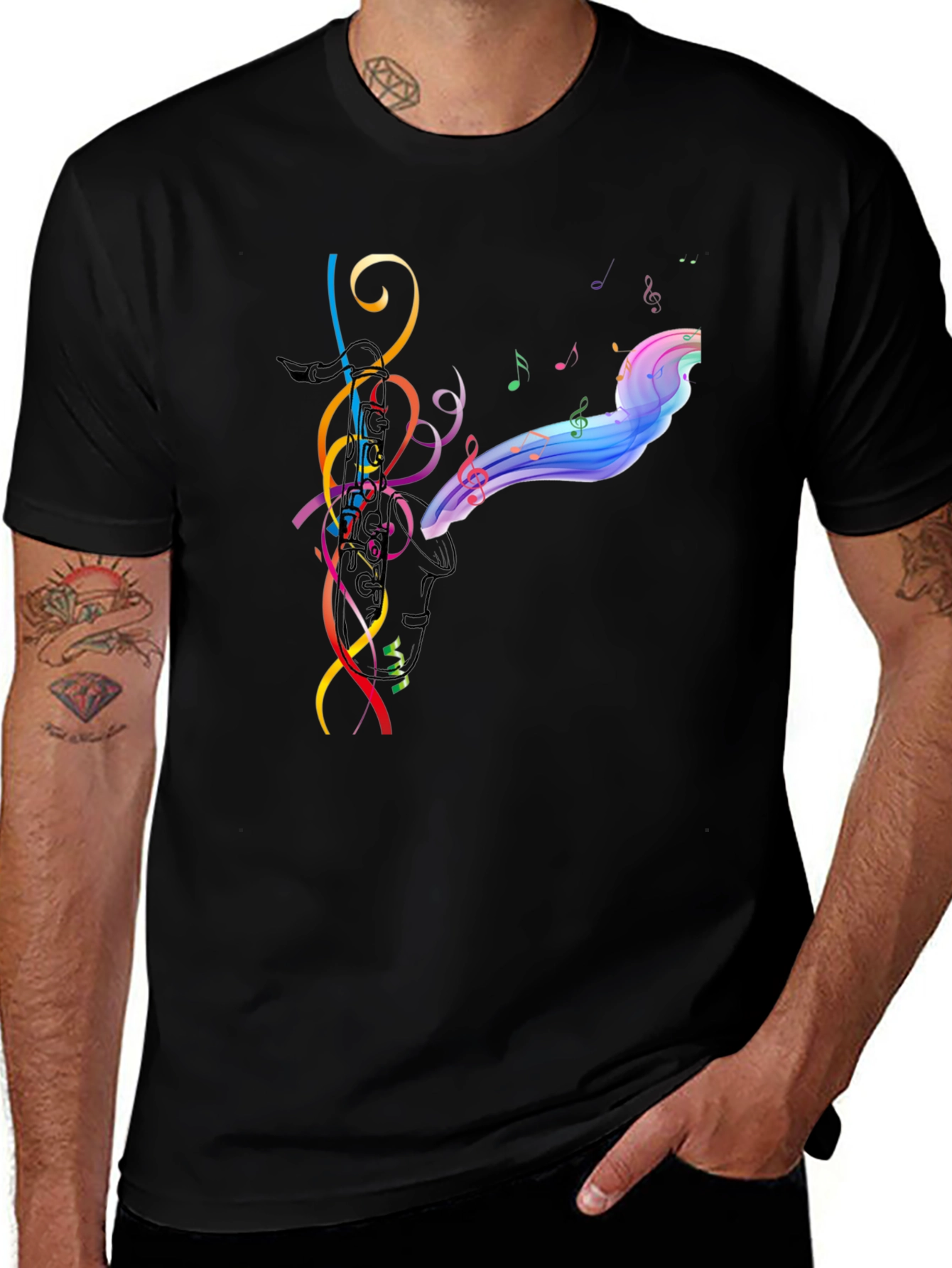 Variant 7 of Musical Notes Graphic Black T-Shirt