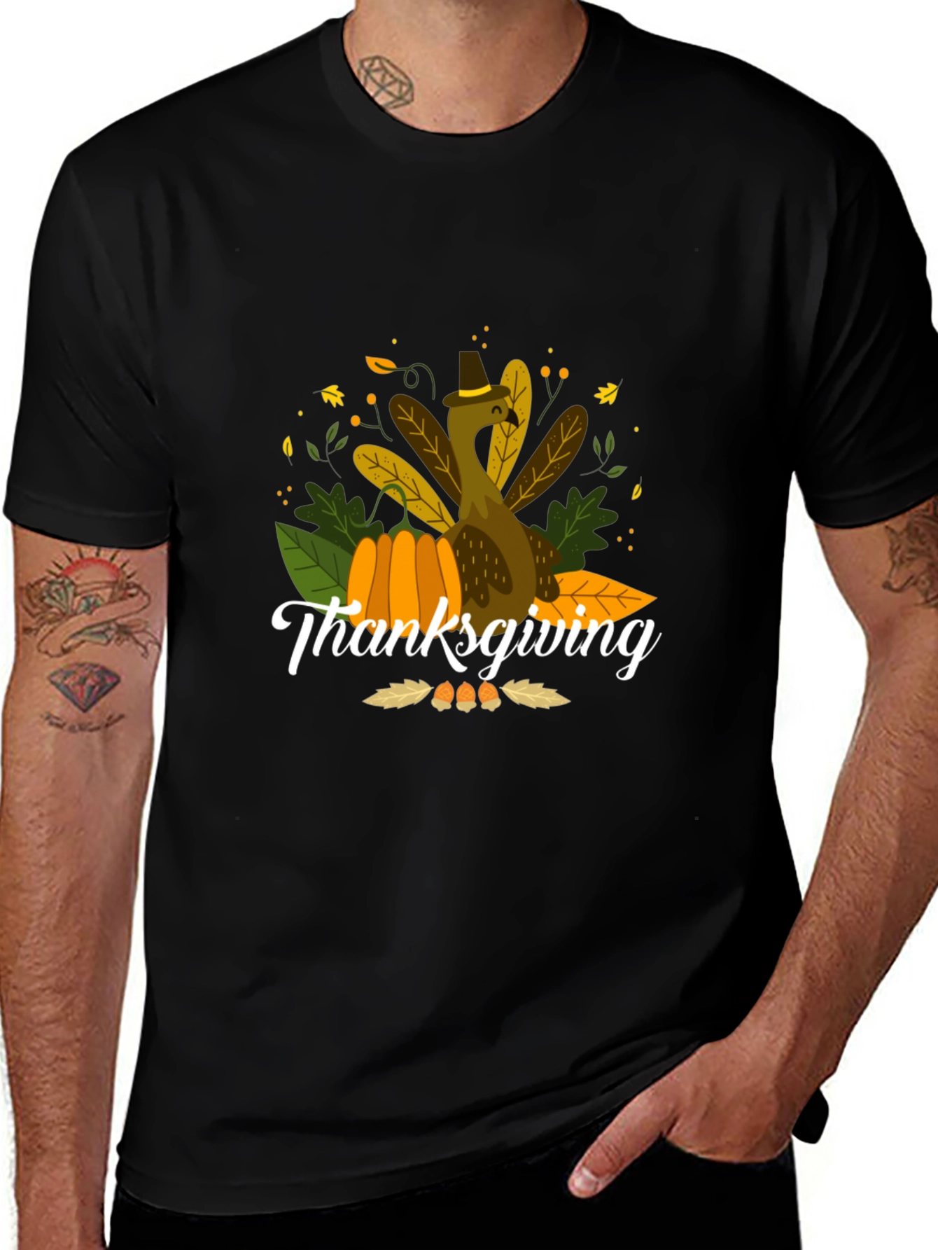 Variant 20 of Thanksgiving Turkey Graphic Black T-Shirt
