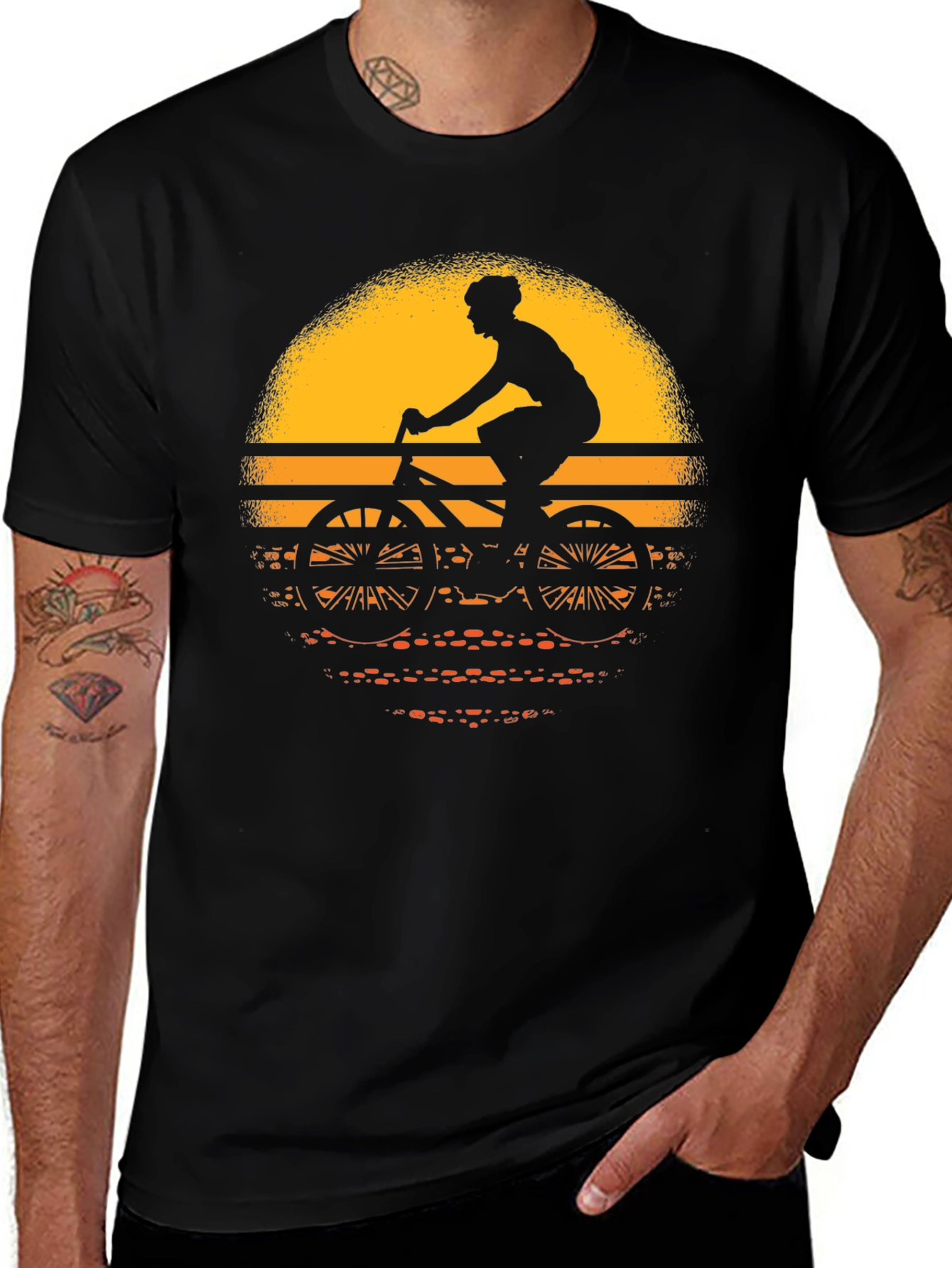 Cyclist Sunset Graphic Tee - Black