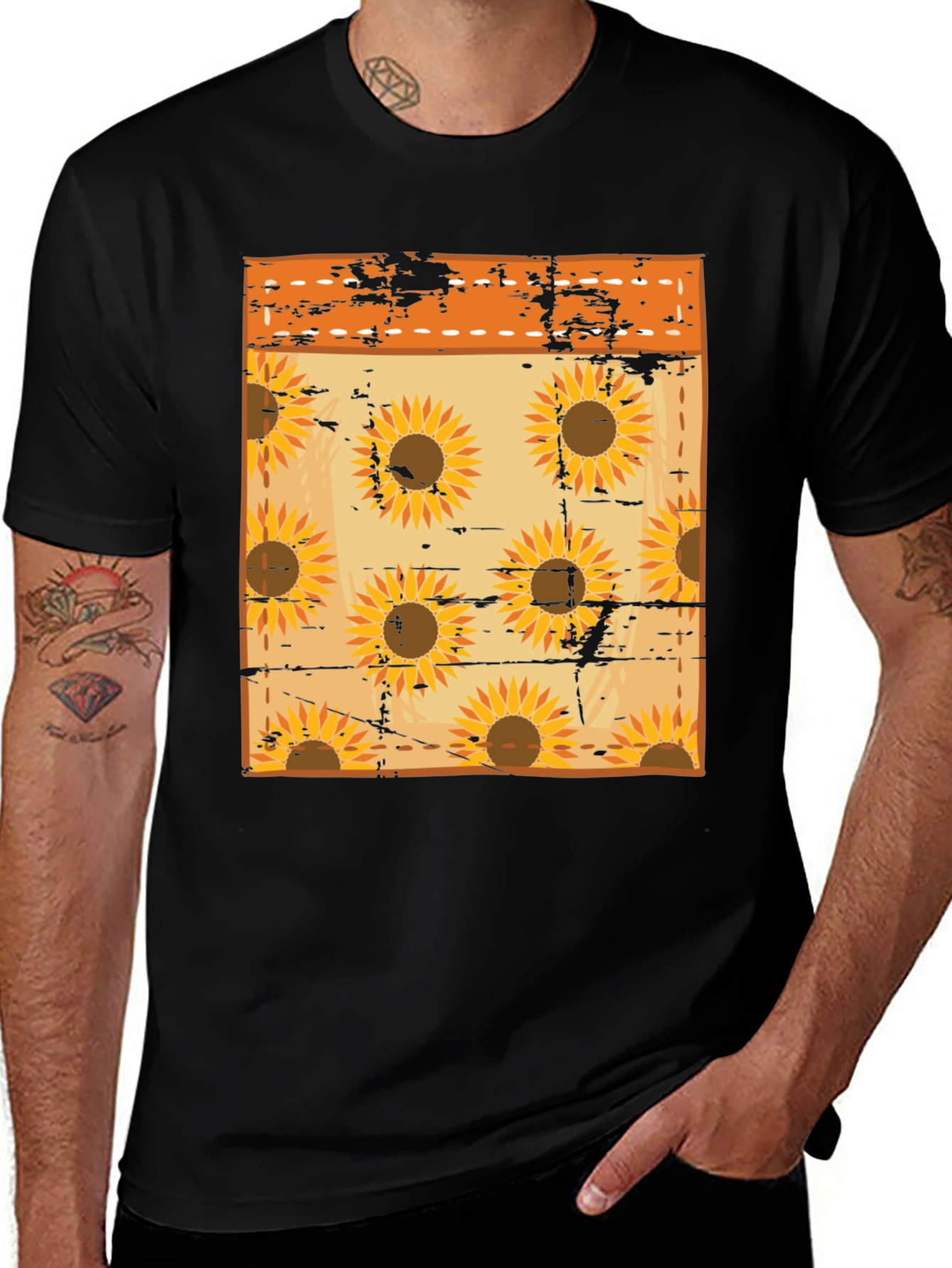 Variant 24 of Sunflower Pattern Men's Black T-Shirt