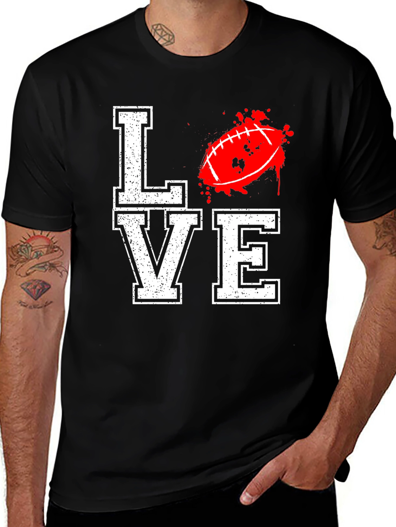 Variant 19 of Love Football Tee - Distressed Graphic Print T-Shirt
