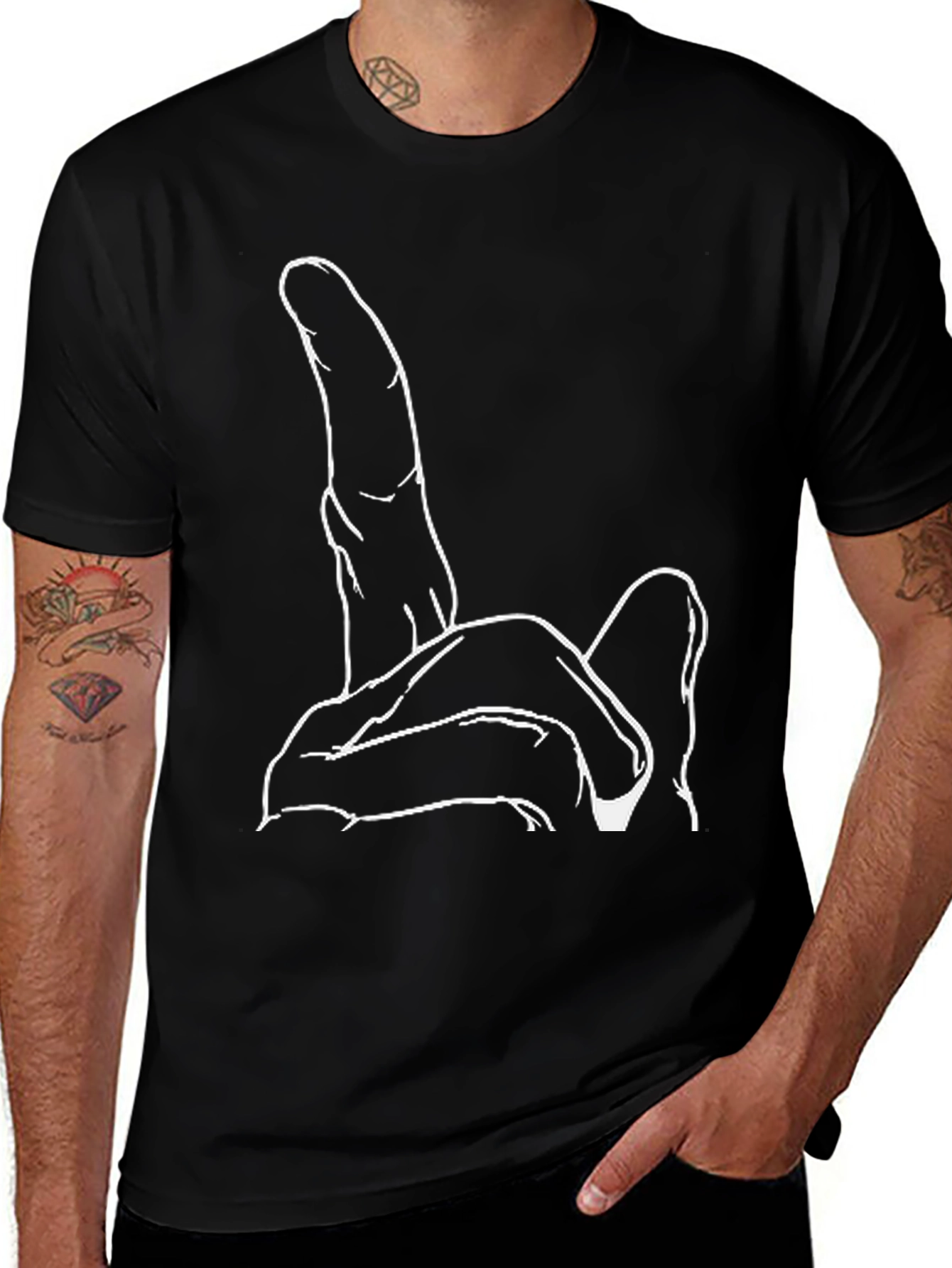 Variant 13 of Graphic Tee: Hand Gesture Black Cotton T-Shirt