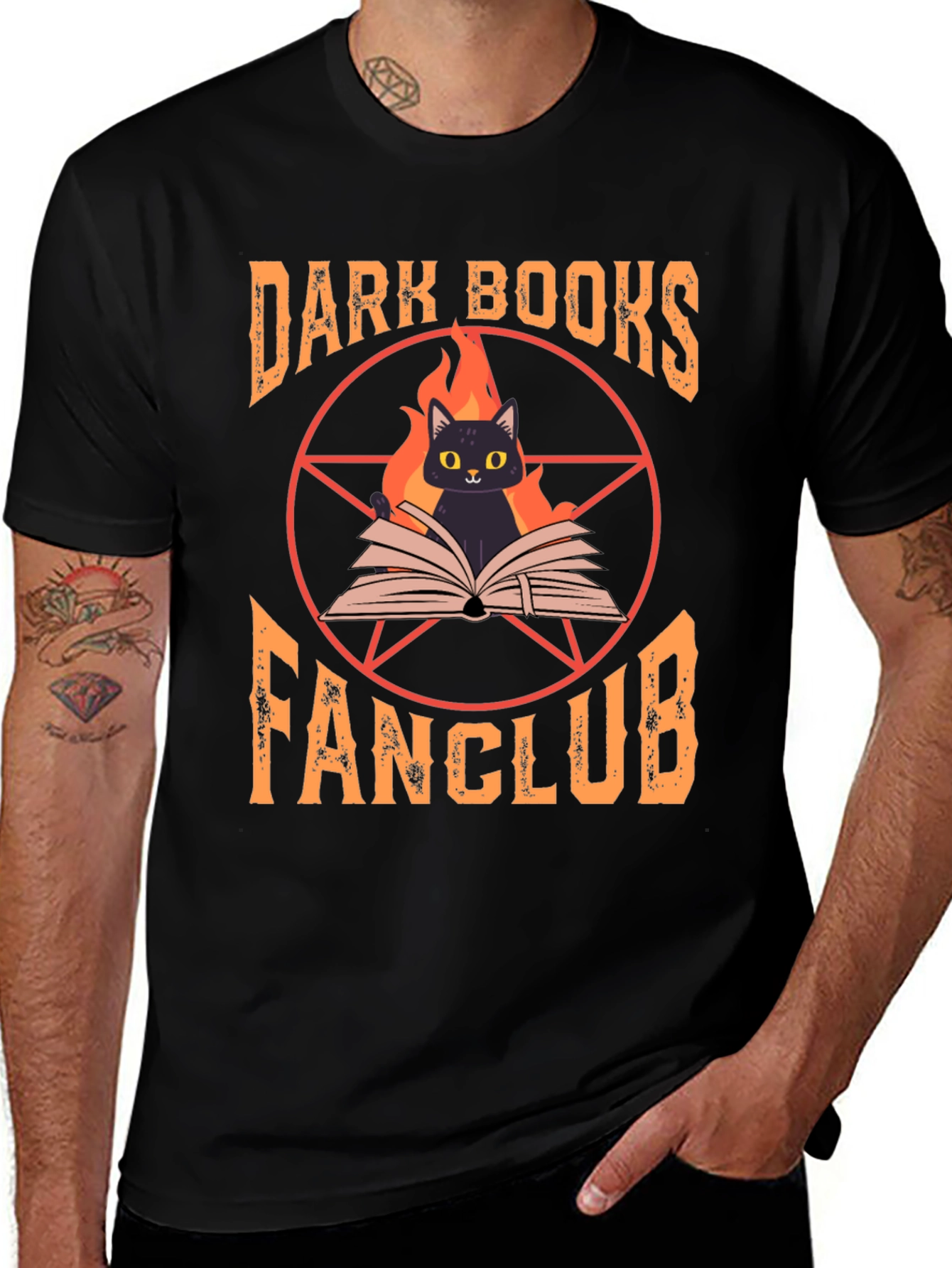 Variant 28 of Dark Books Fanclub T-Shirt - Cat with Book in Pentagram
