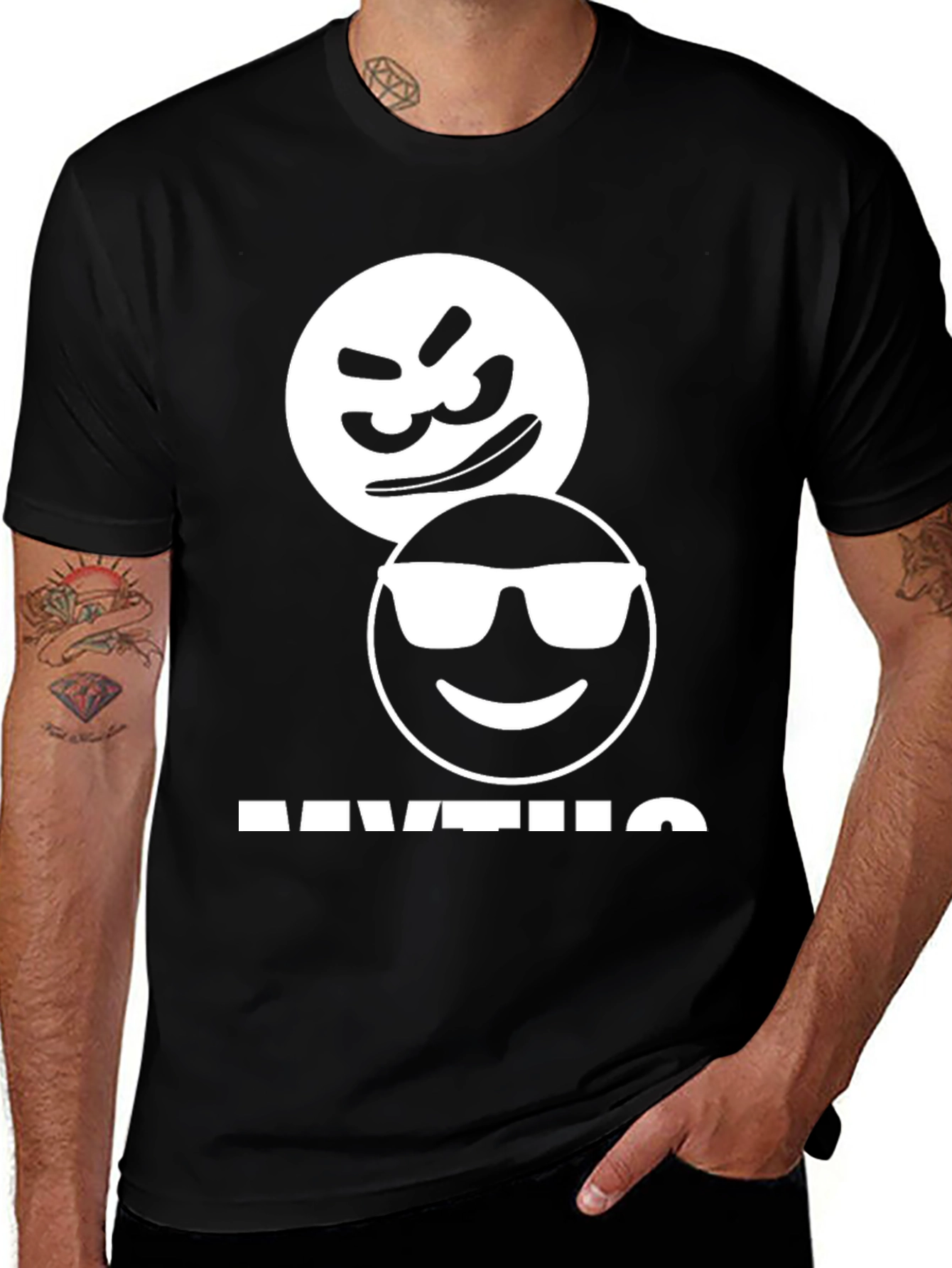 Variant 6 of Cool Emoji Graphic T-Shirt - Black Cotton Tee
