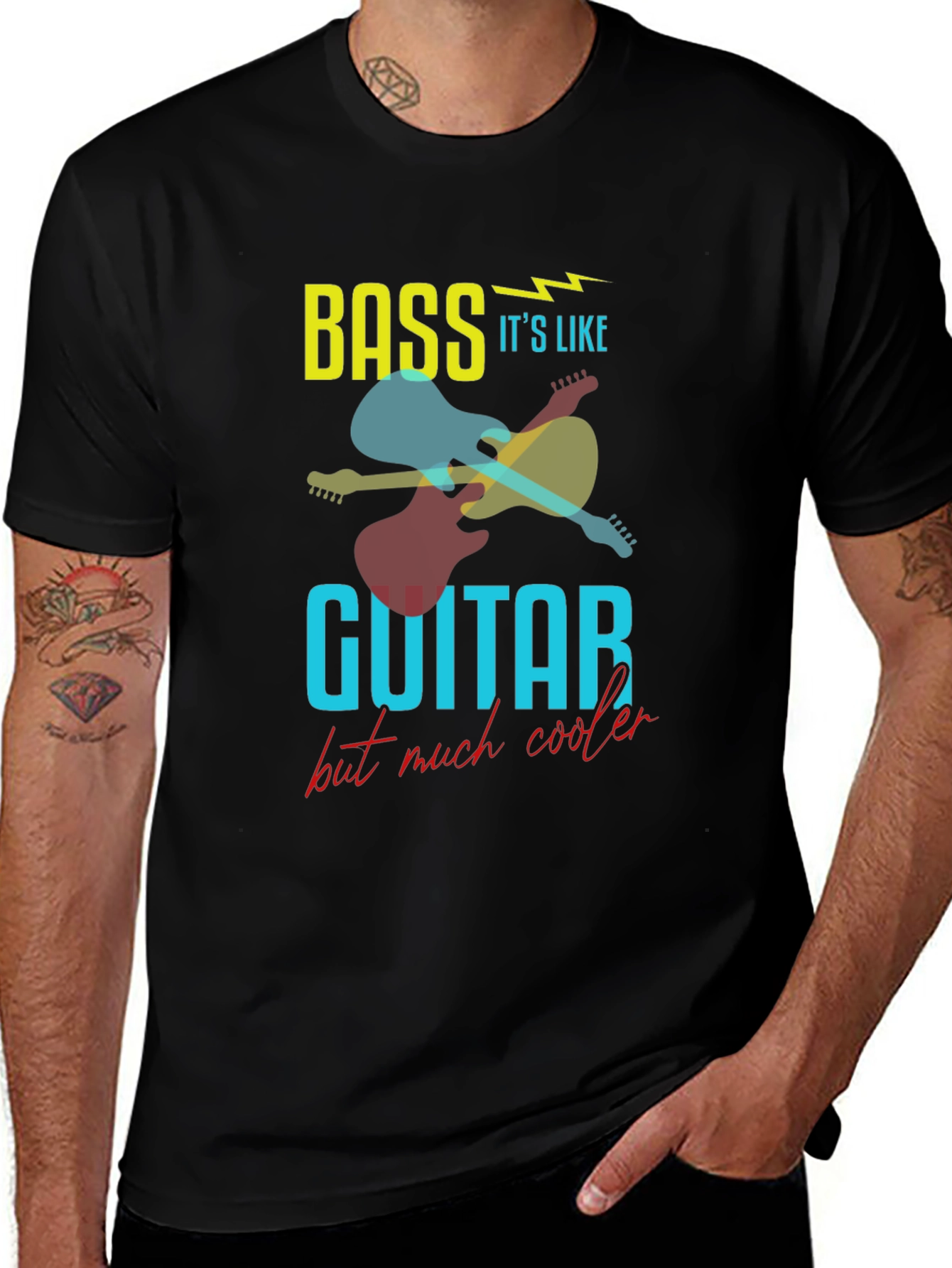 Variant 17 of Bass Guitar Much Cooler Black T-Shirt