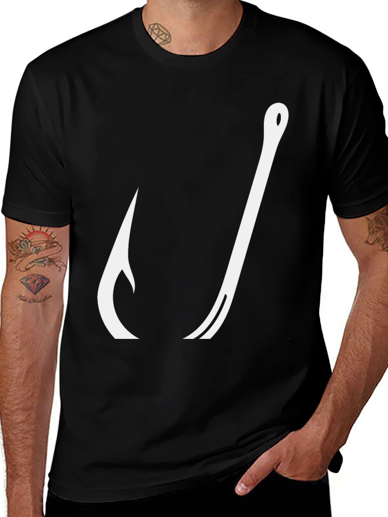 Variant 15 of Men's Black Fishing Hook Graphic T-Shirt