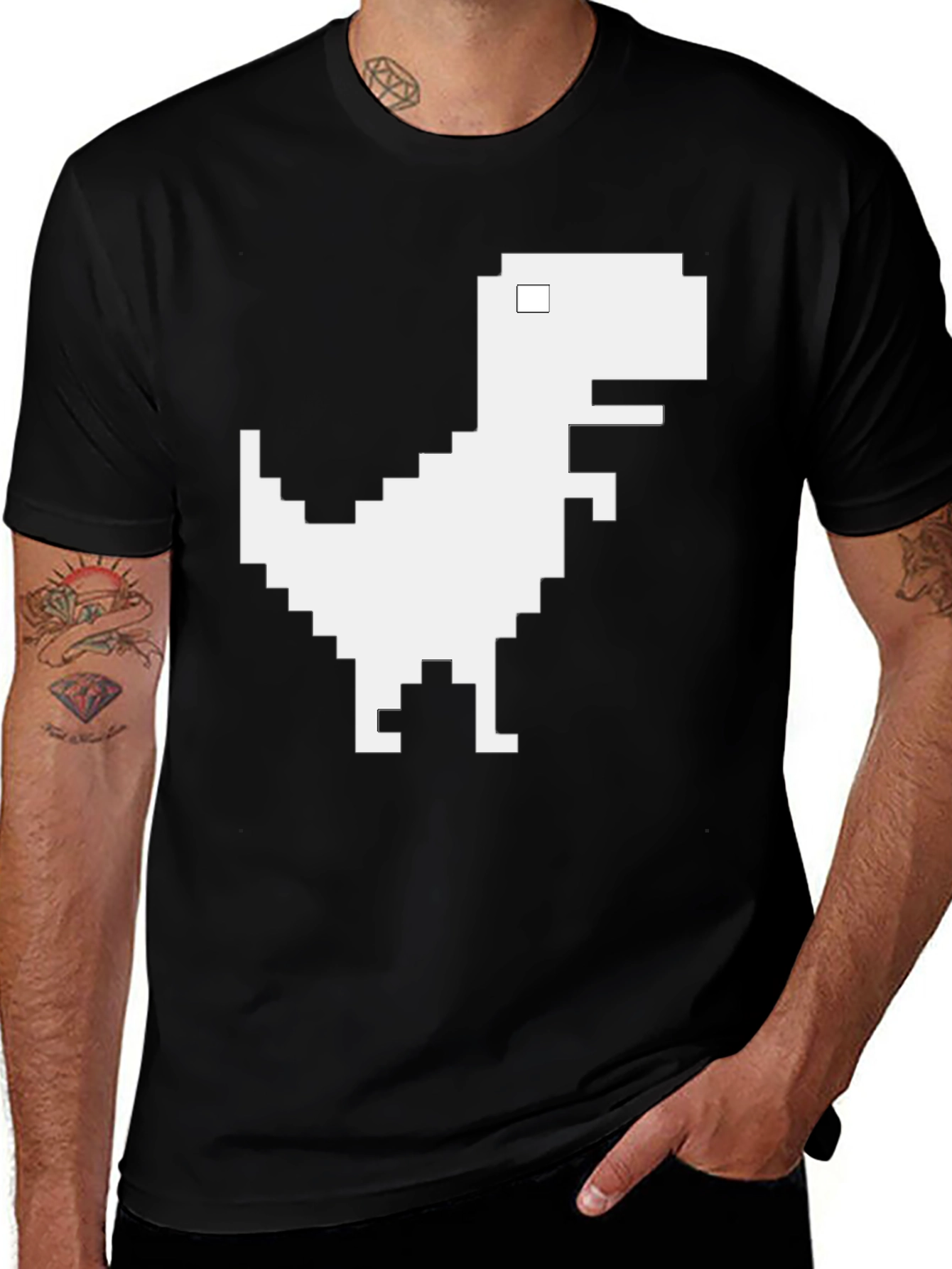 Variant 28 of Pixel Dinosaur Graphic T-Shirt - Black Cotton Tee