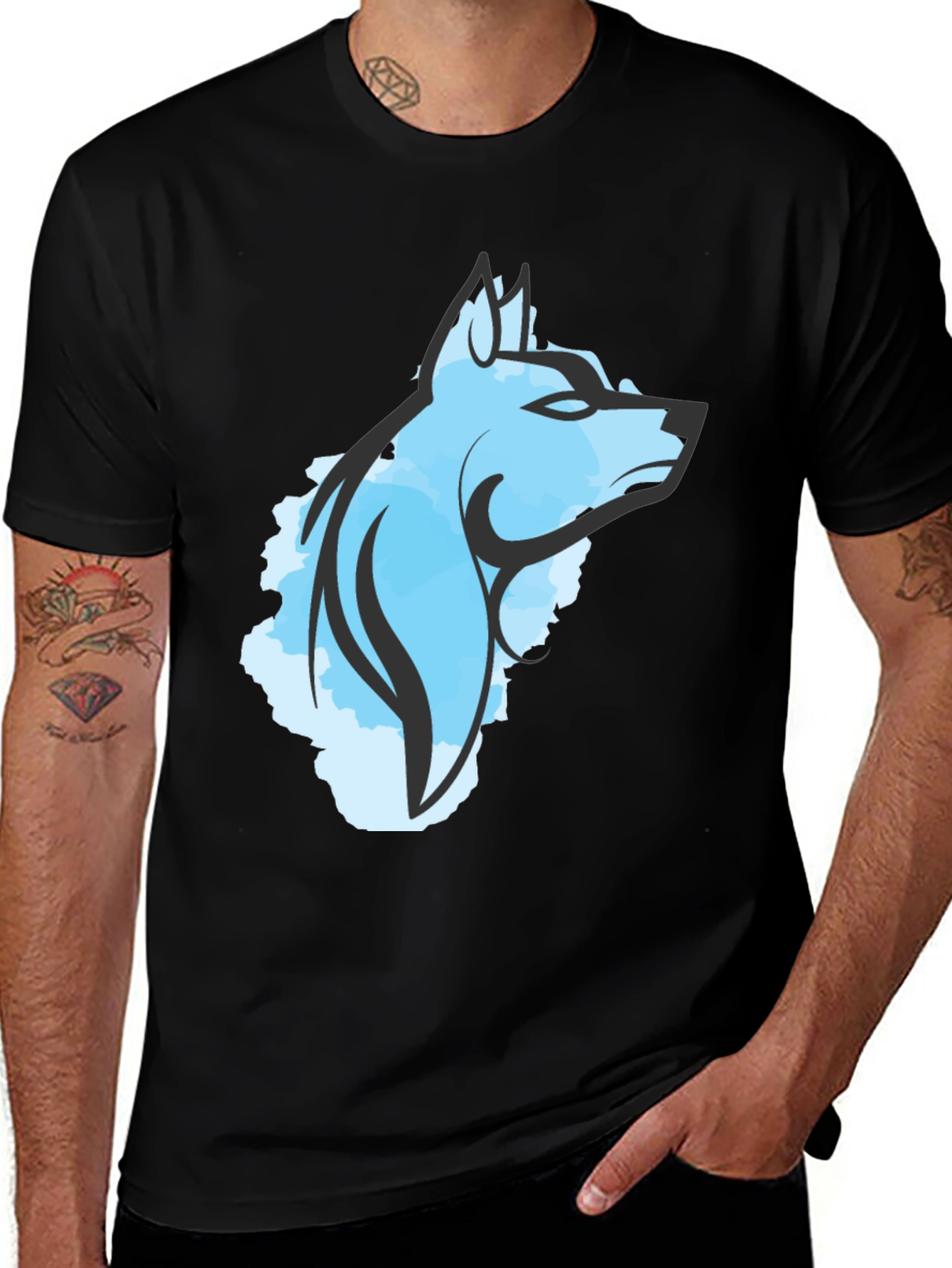 Variant 12 of Cool Blue Wolf Graphic Tee - Black