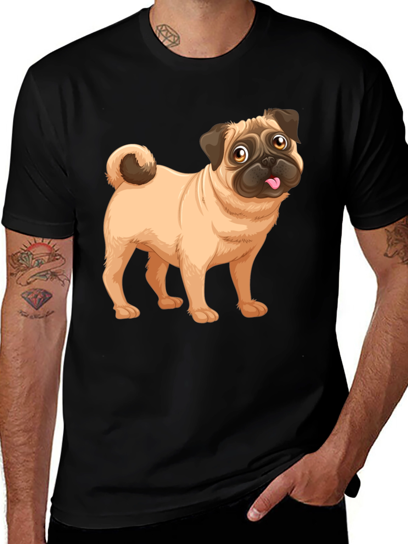 Variant 12 of Pug Graphic Print Black T-Shirt