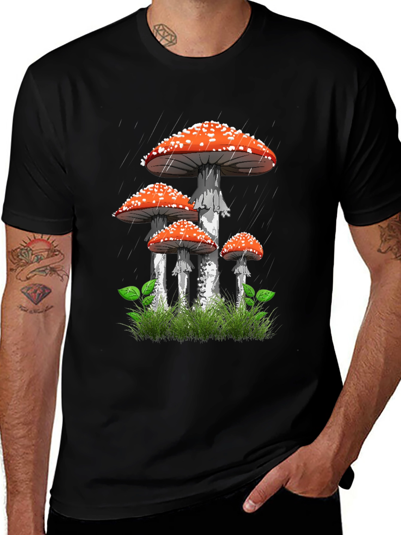 Variant 19 of Mushroom Graphic Tee - Nature Lover's Black T-Shirt