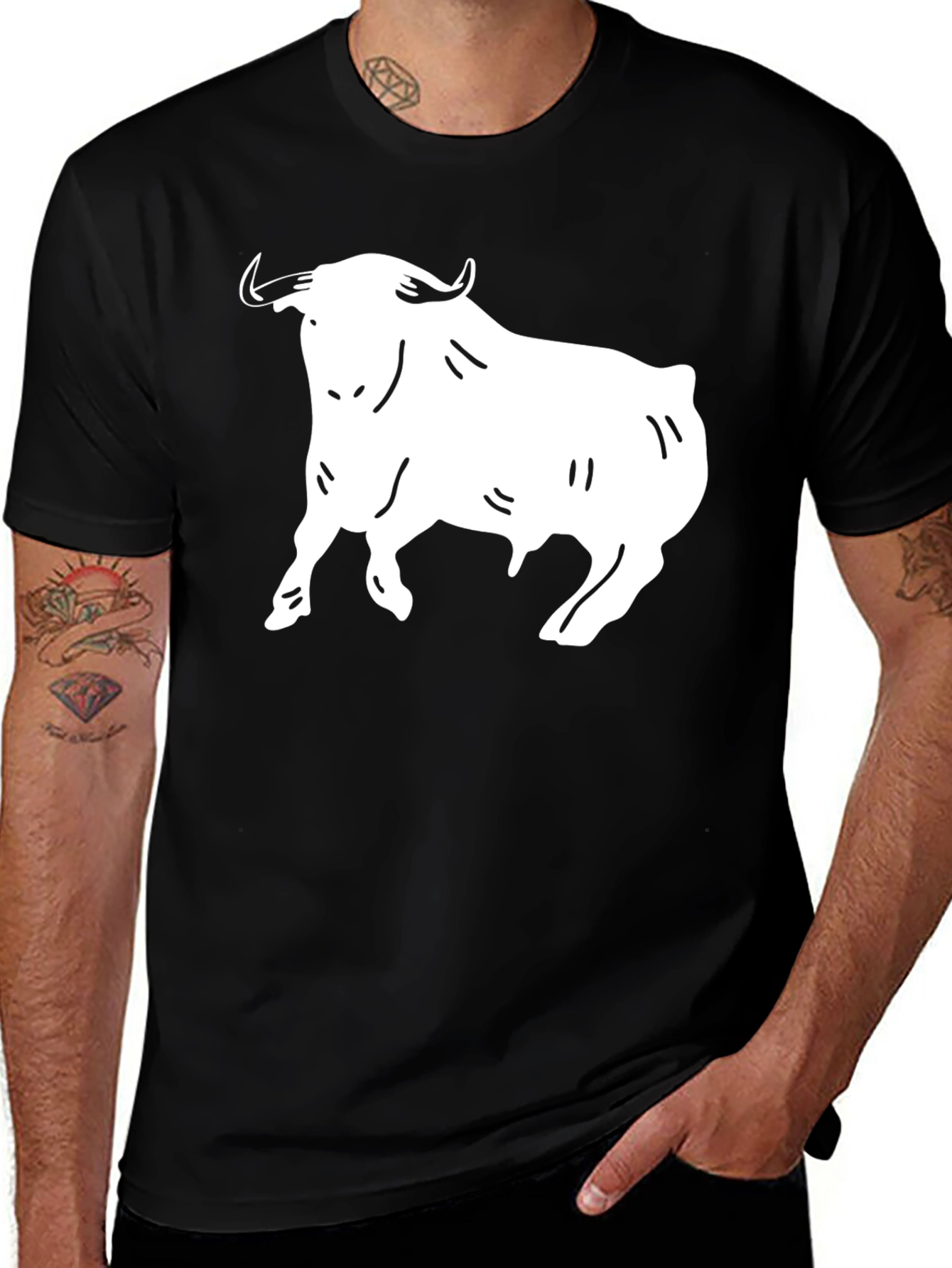 Variant 23 of Black T-Shirt with White Bull Graphic