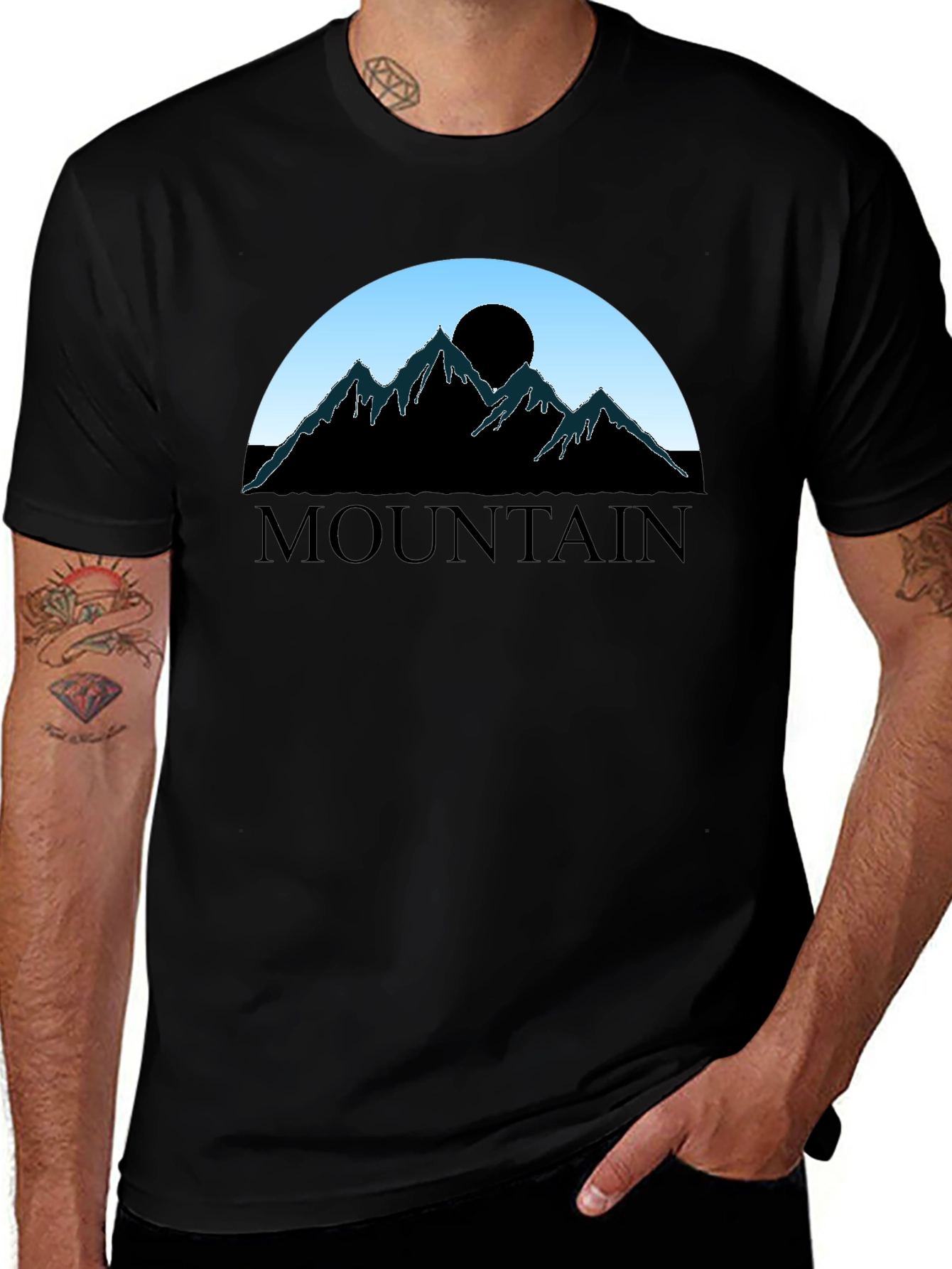 Variant 4 of Mountain Silhouette Graphic Tee - Black Cotton Blend