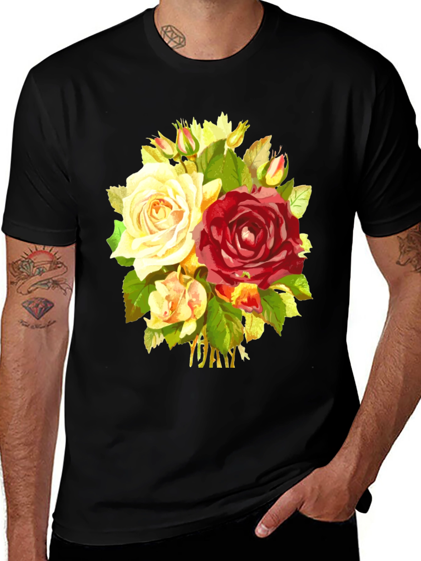 Floral Roses Graphic Black T-Shirt