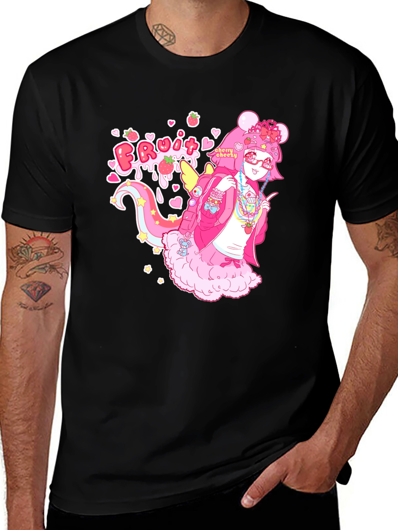 Variant 17 of Kawaii Fruit Cheeks Black T-Shirt