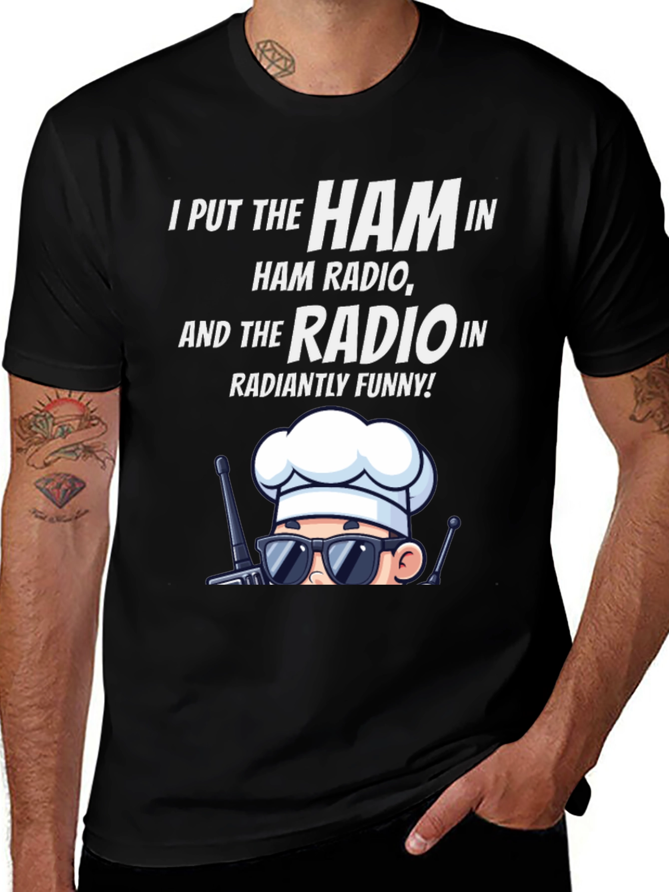 Variant 29 of Ham Radio Humor T-Shirt: Radiantly Funny Chef Design